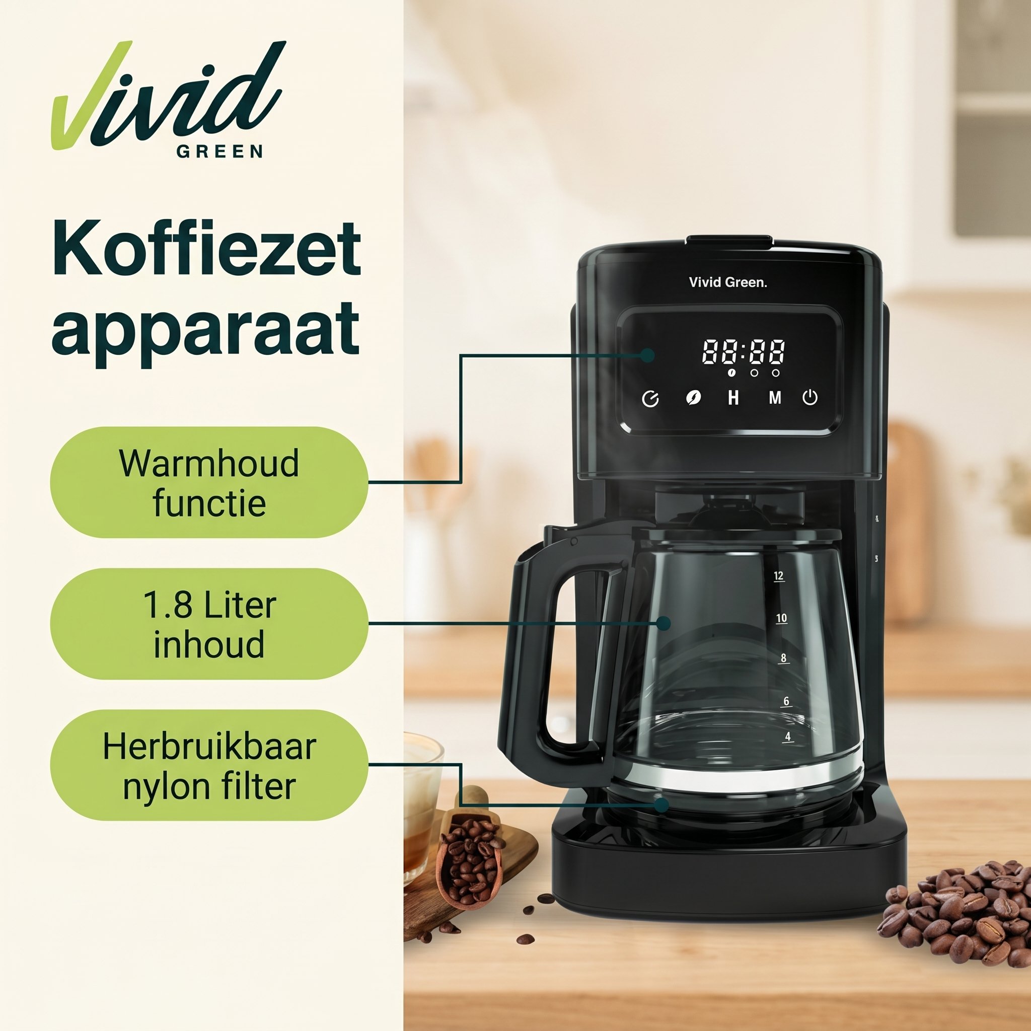 Koffiezetapparaat 1.8L met display en timer
