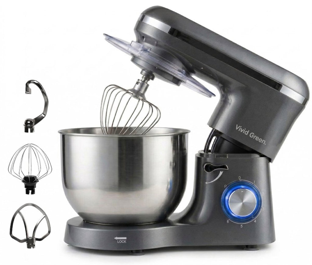 Keukenmachine - 2000W - Keukenrobot - Keukenmixer - Mixer met Mengkom - 6.2L - Grijs - Vivid Green