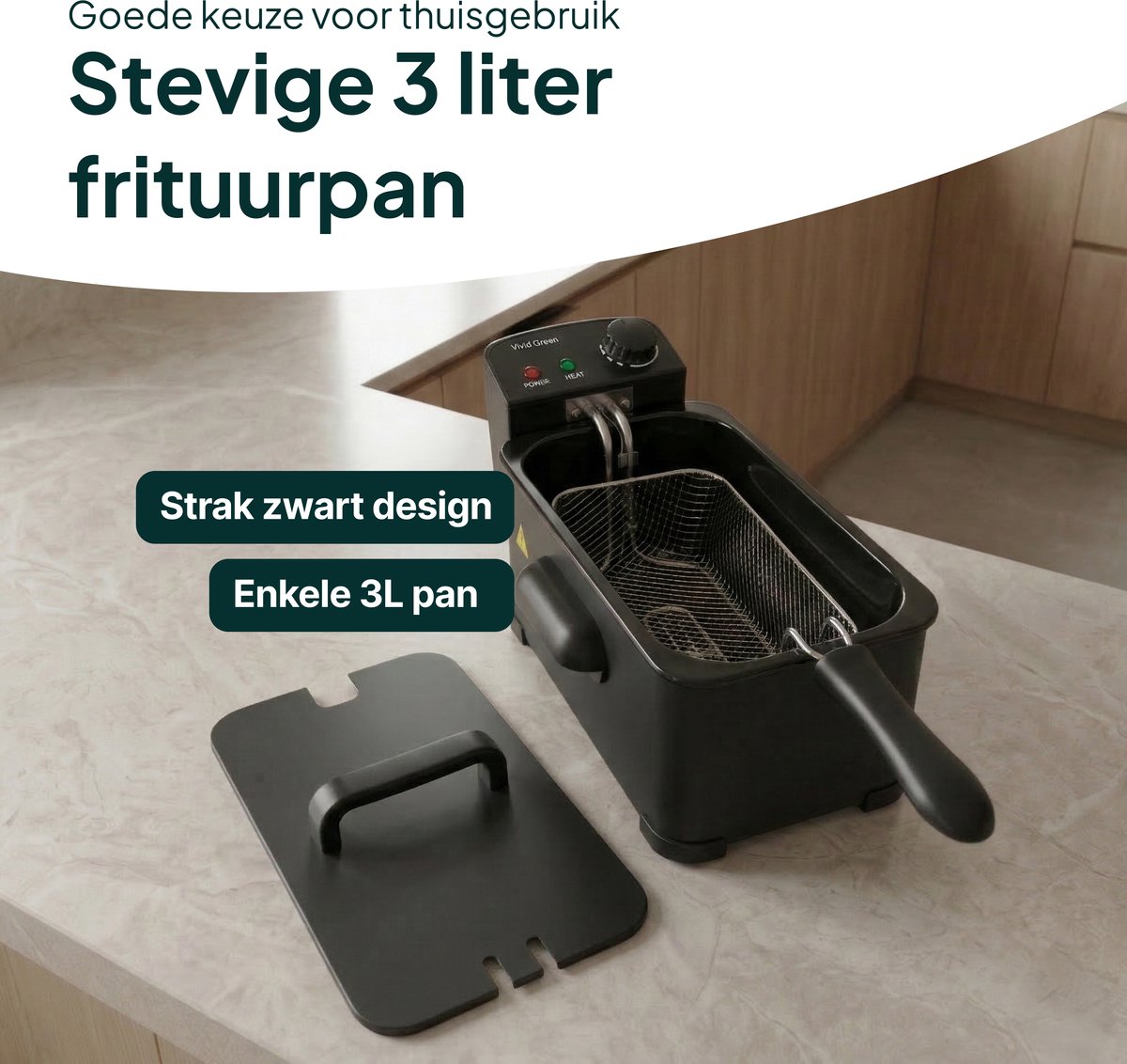 Vivid Green Frituurpan 3 Liter Zwart