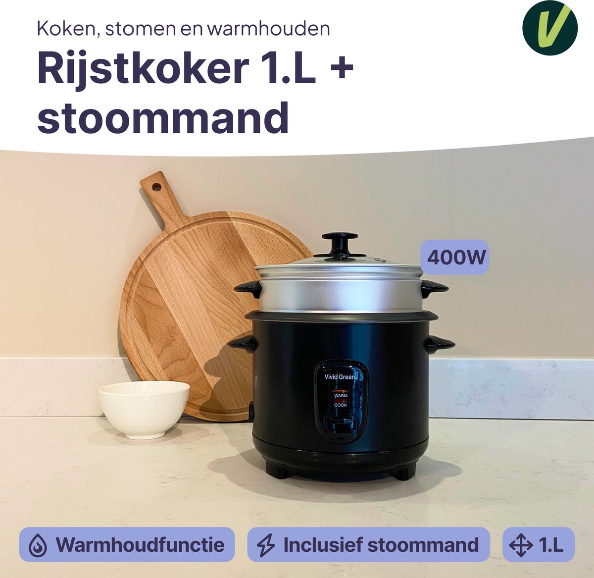 Vivid Green Rijstkoker met Stoommand
