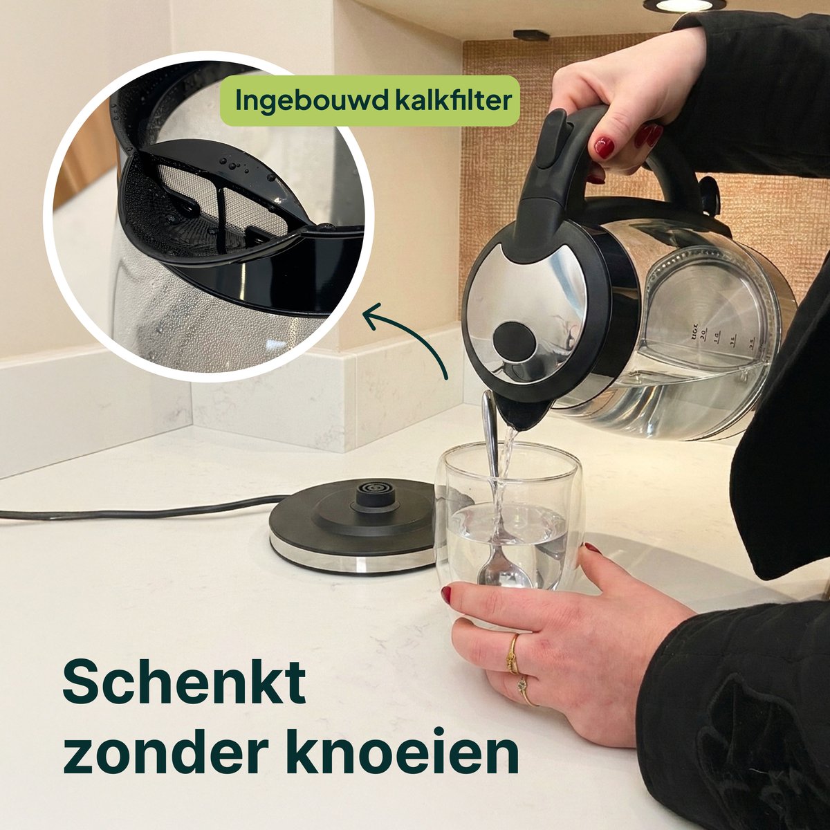 Vivid Green Glazen Waterkoker met LED-verlichting
