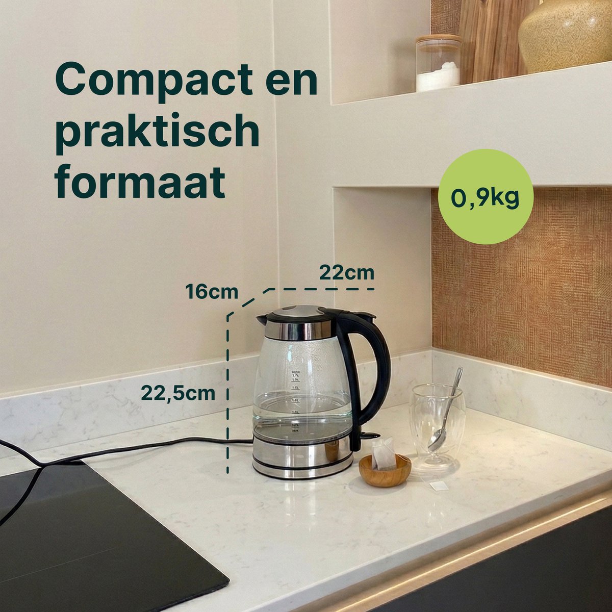 Vivid Green Glazen Waterkoker met LED-verlichting