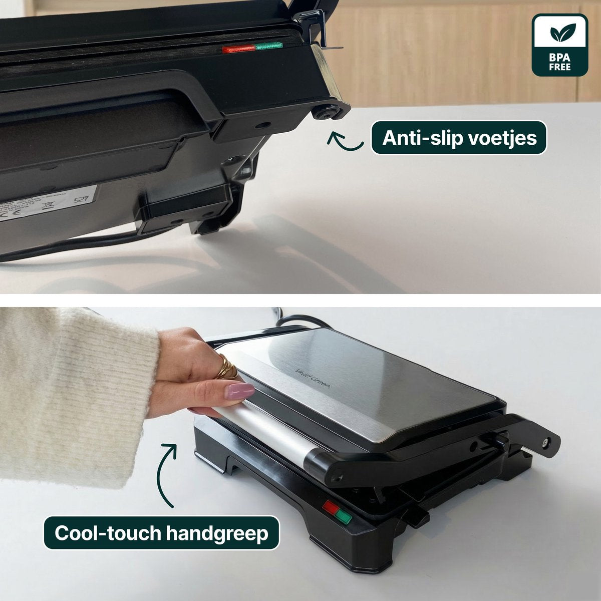 Tosti Apparaat voor 2 Tosti's - Grill IJzer - Contactgrill - Panini - Apparaten - Uitklapbaar - Vivid Green