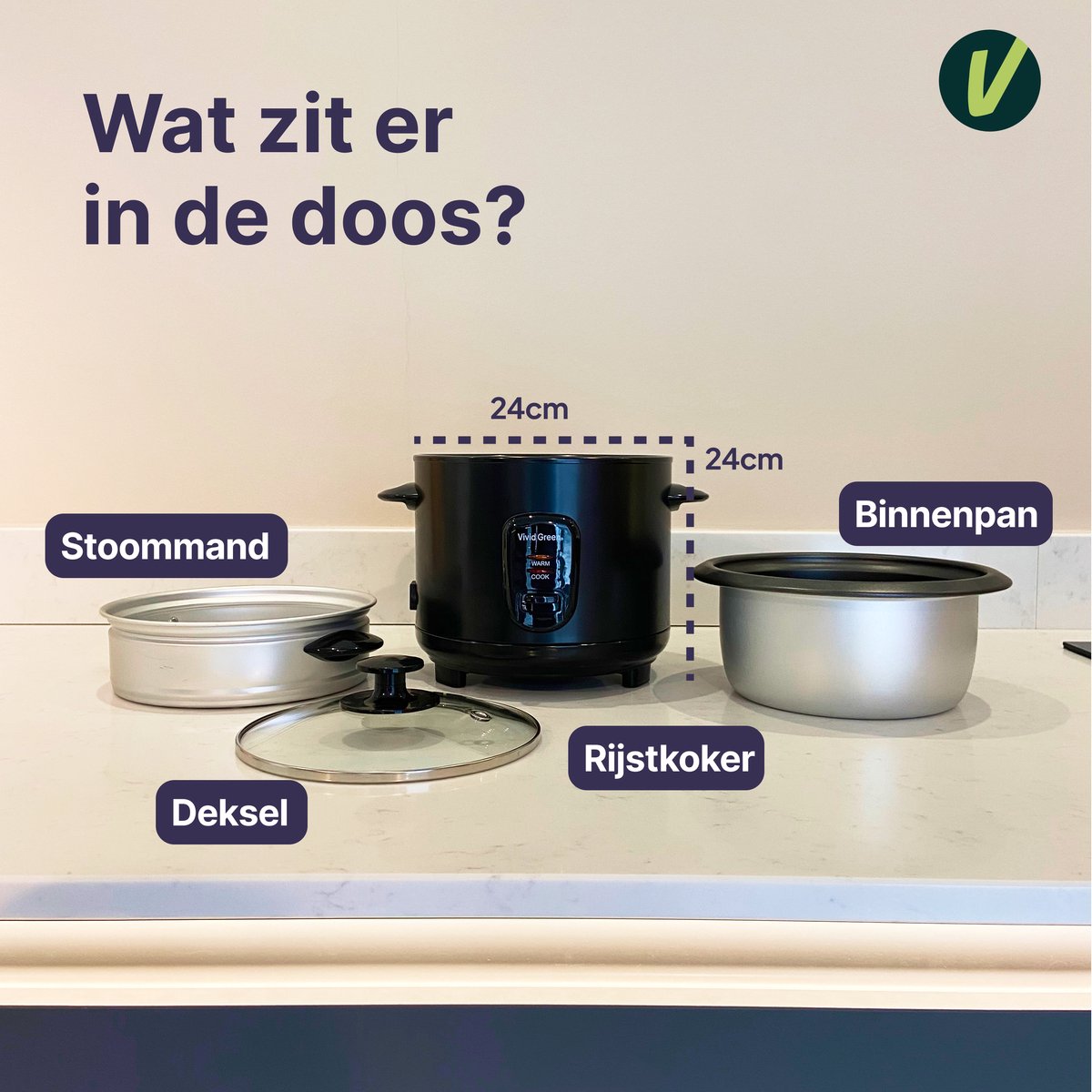 Vivid Green Rijstkoker met Stoommand