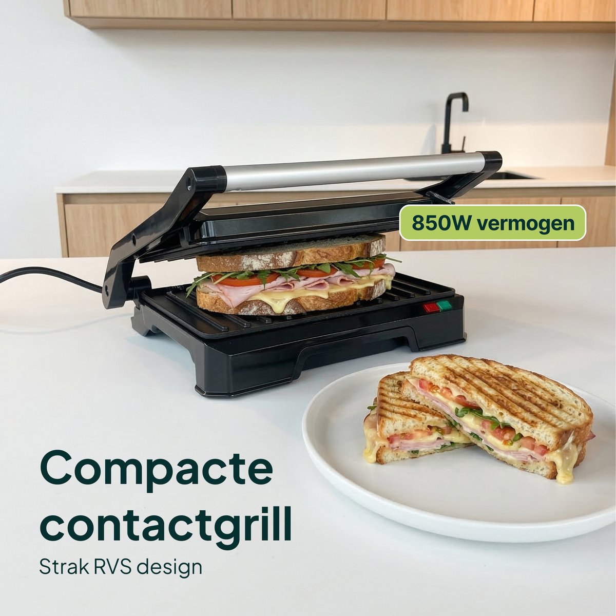 Tosti Apparaat voor 2 Tosti's - Grill IJzer - Contactgrill - Panini - Apparaten - Uitklapbaar - Vivid Green