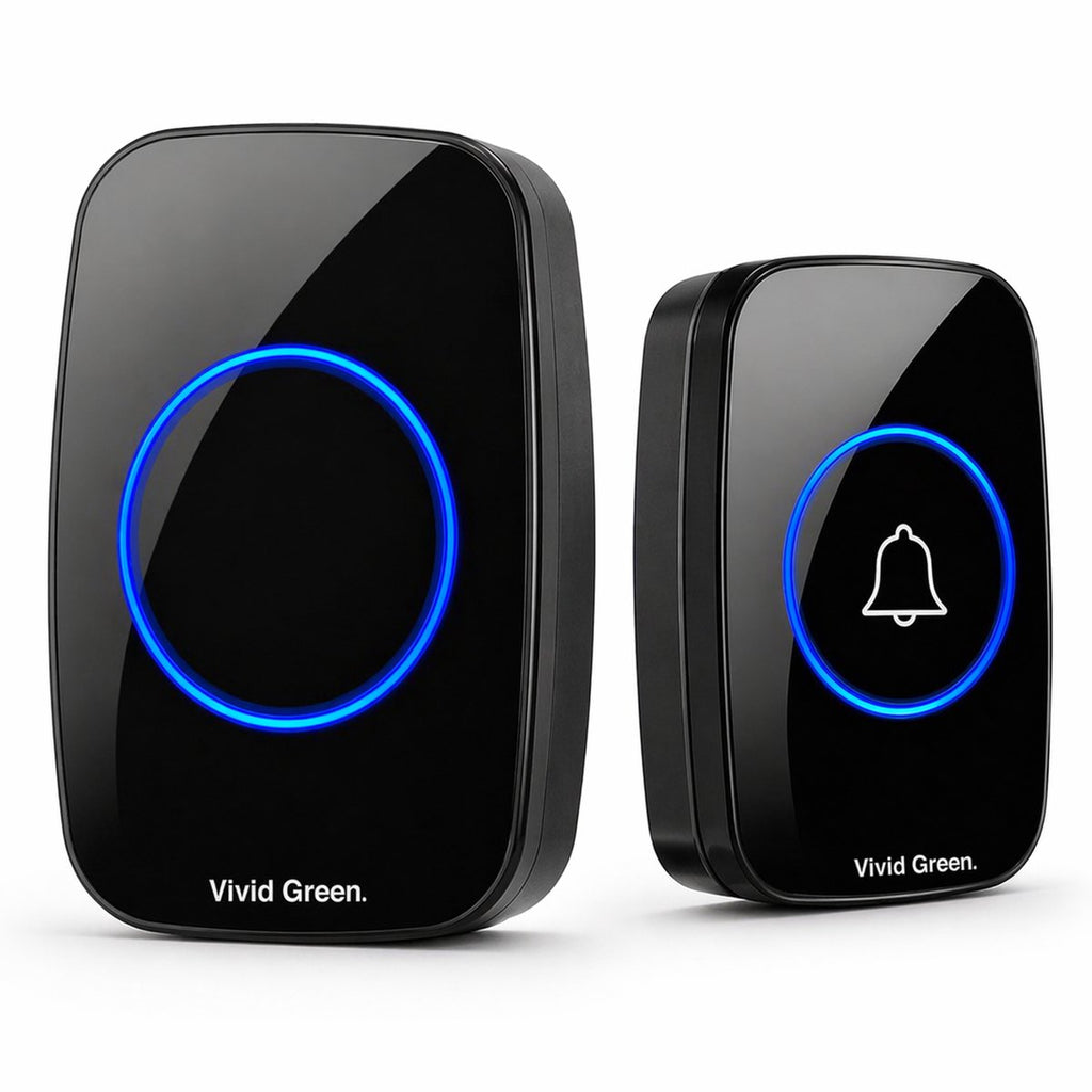 Draadloze Deurbel - Draadloos - Deur Bel - Deurbellen - Wireless doorbell - IP44 Waterdicht - Met ontvanger - Zwart - Vivid Green