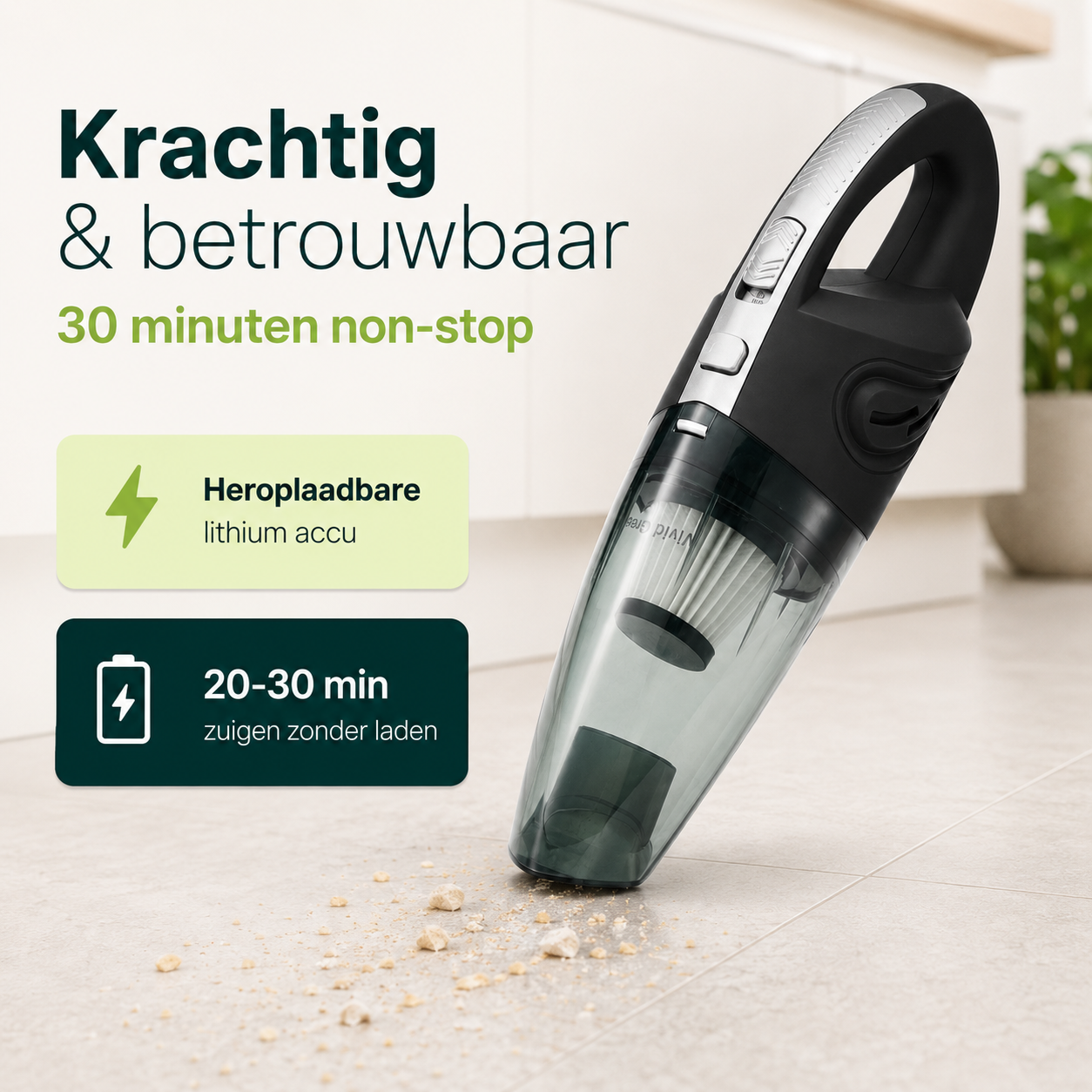 Vivid Green Kruimelzuiger Snoerloos 5 opzetstukken - Grijs