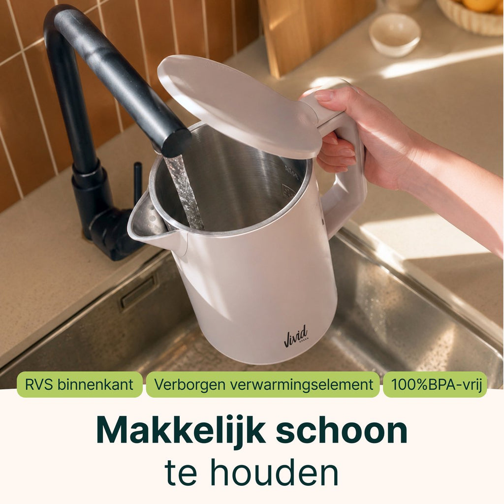 Vivid Green 2200W Waterkoker - 1.7L - BPA-vrij - 360° - Elektrisch - RVS - Creme