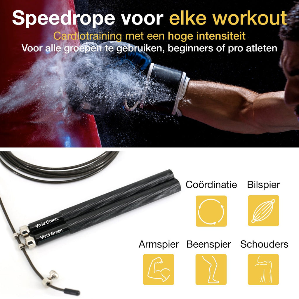 Vivid Green® Professioneel Sport Springtouw met Teller - Touwtje Springen – Volwassenen – Kinderen - Speedrope – Jump Rope - Zwart