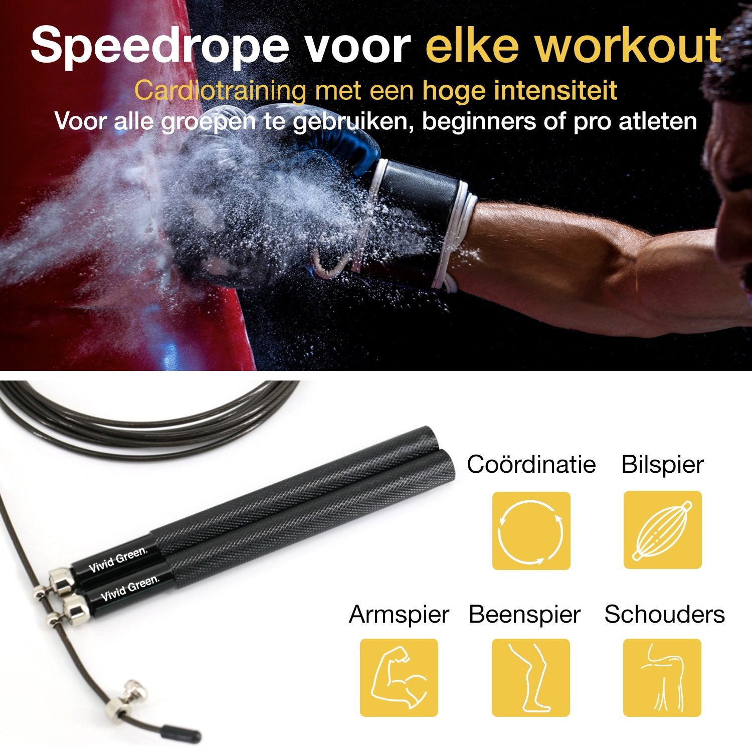 Vivid Green® Professioneel Sport Springtouw met Teller - Touwtje Springen – Volwassenen – Kinderen - Speedrope – Jump Rope - Zwart