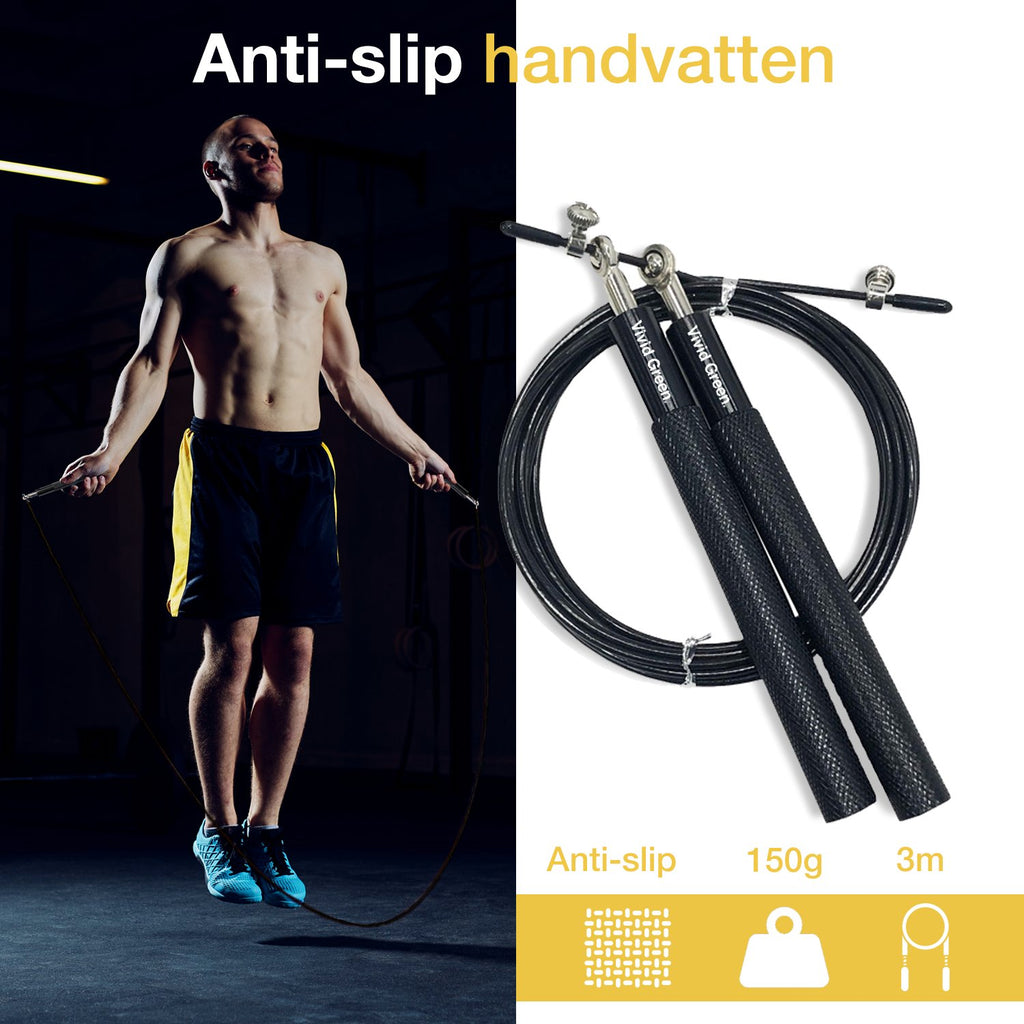 Vivid Green® Professioneel Sport Springtouw met Teller - Touwtje Springen – Volwassenen – Kinderen - Speedrope – Jump Rope - Zwart