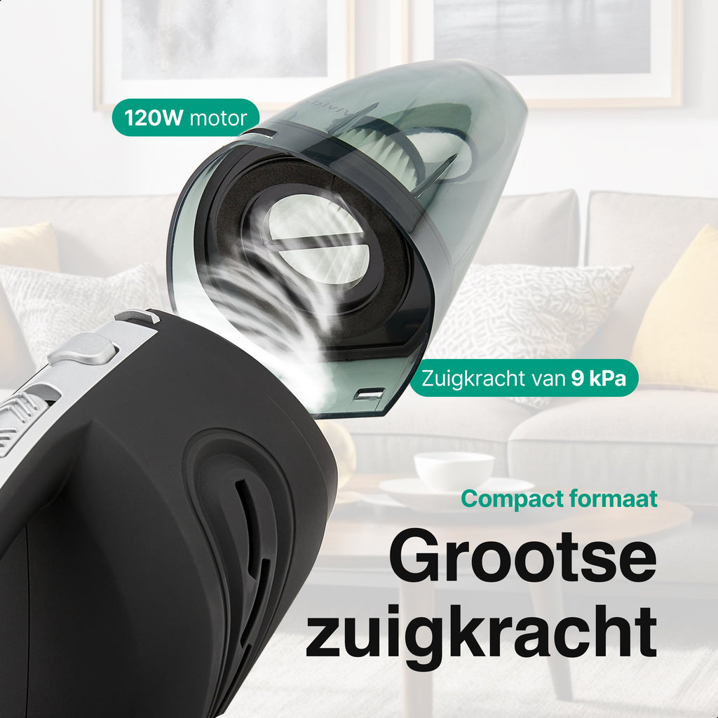 Kruimelzuiger Snoerloos - Handstofzuiger met 5 opzetstukken - Kruimelzuiger - Grijs - Vivid Green