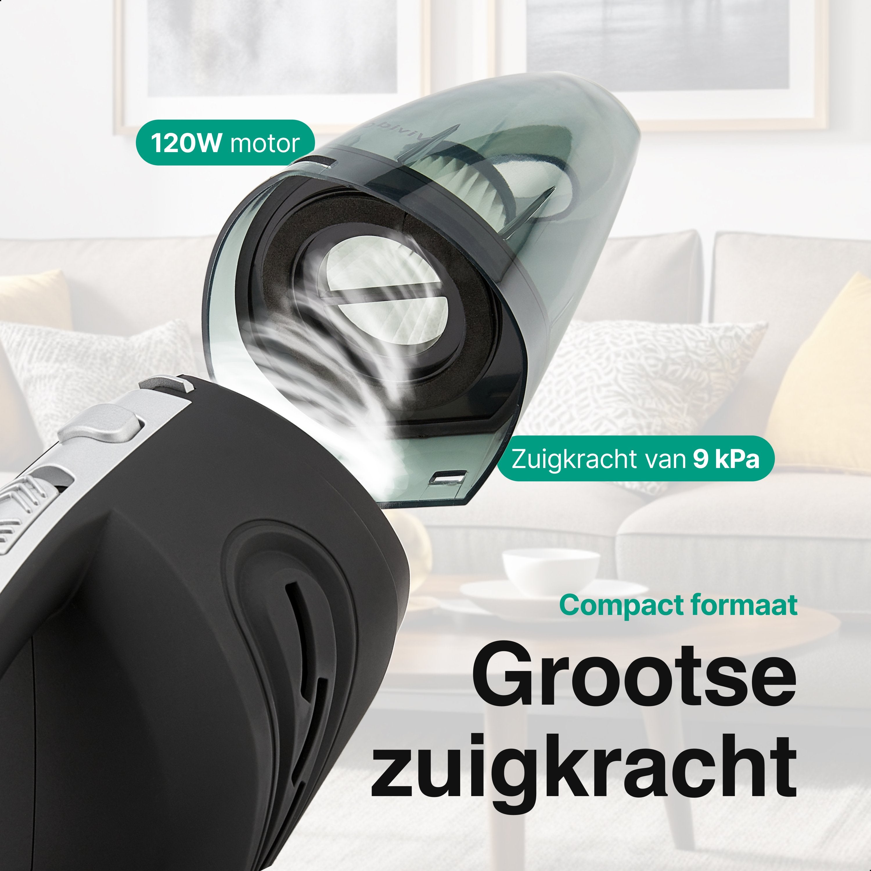 Kruimelzuiger Snoerloos - Handstofzuiger met 5 opzetstukken - Kruimelzuiger - Grijs - Vivid Green