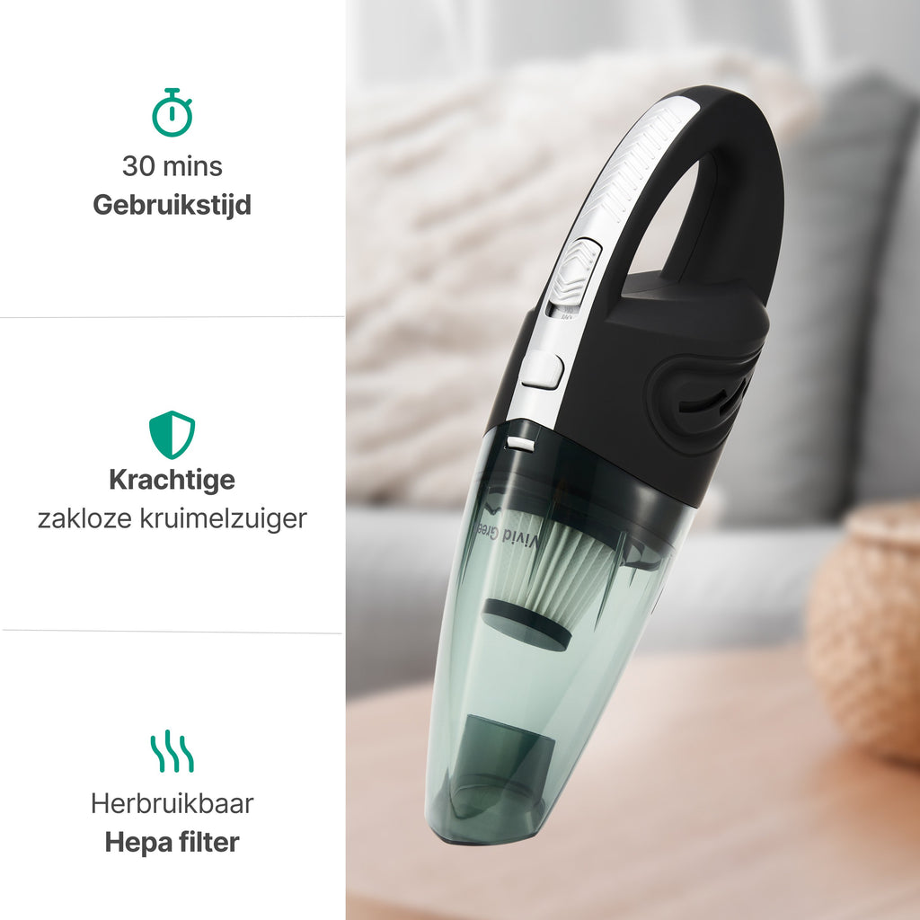 Kruimelzuiger Snoerloos - Handstofzuiger met 5 opzetstukken - Kruimelzuiger - Grijs - Vivid Green
