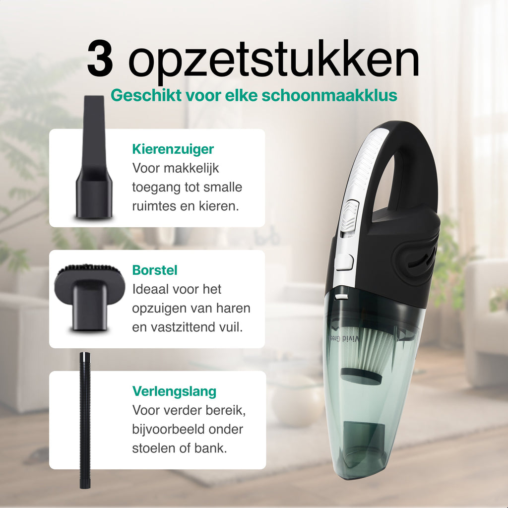 Kruimelzuiger Snoerloos - Handstofzuiger met 5 opzetstukken - Kruimelzuiger - Grijs - Vivid Green