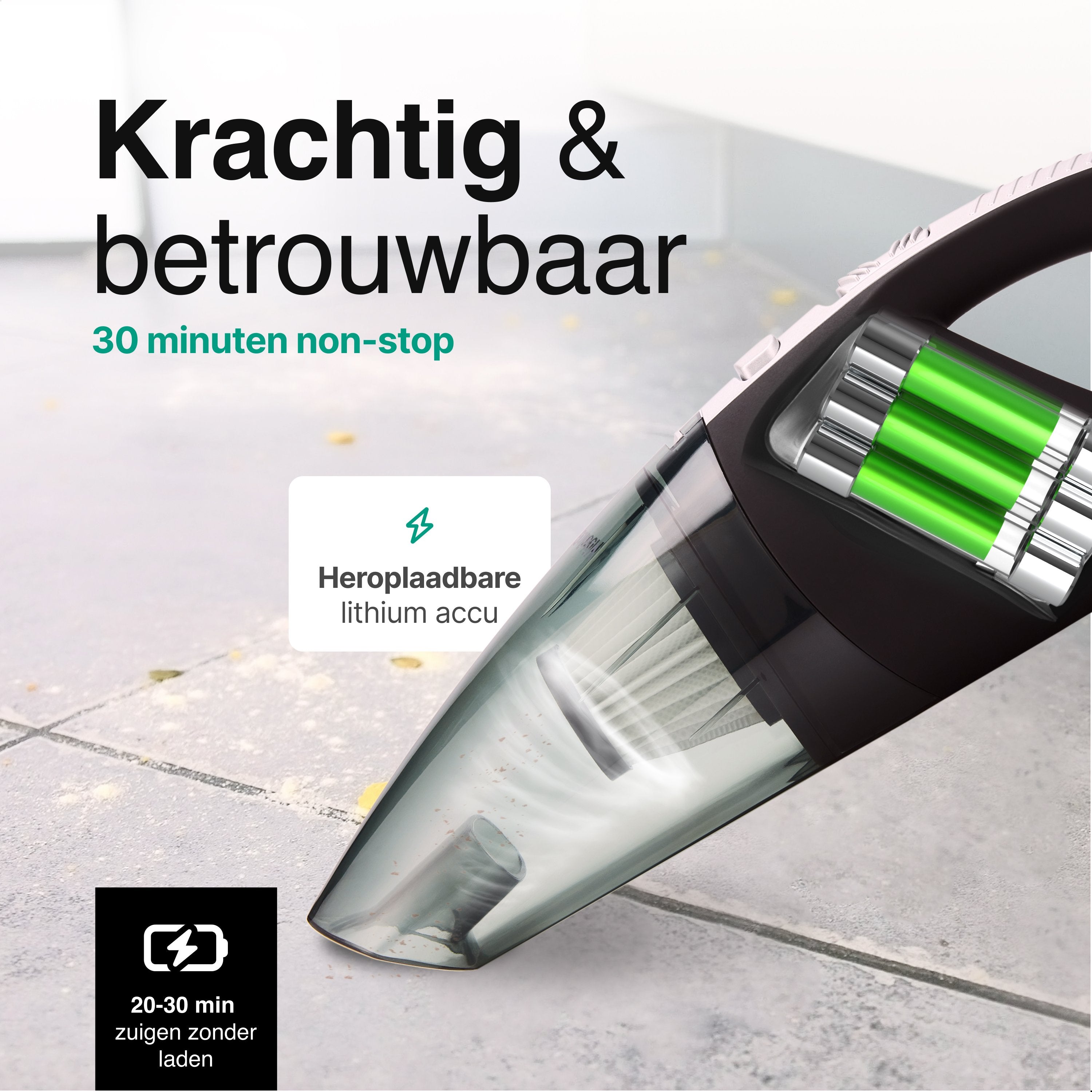 Kruimelzuiger Snoerloos - Handstofzuiger met 5 opzetstukken - Kruimelzuiger - Grijs - Vivid Green
