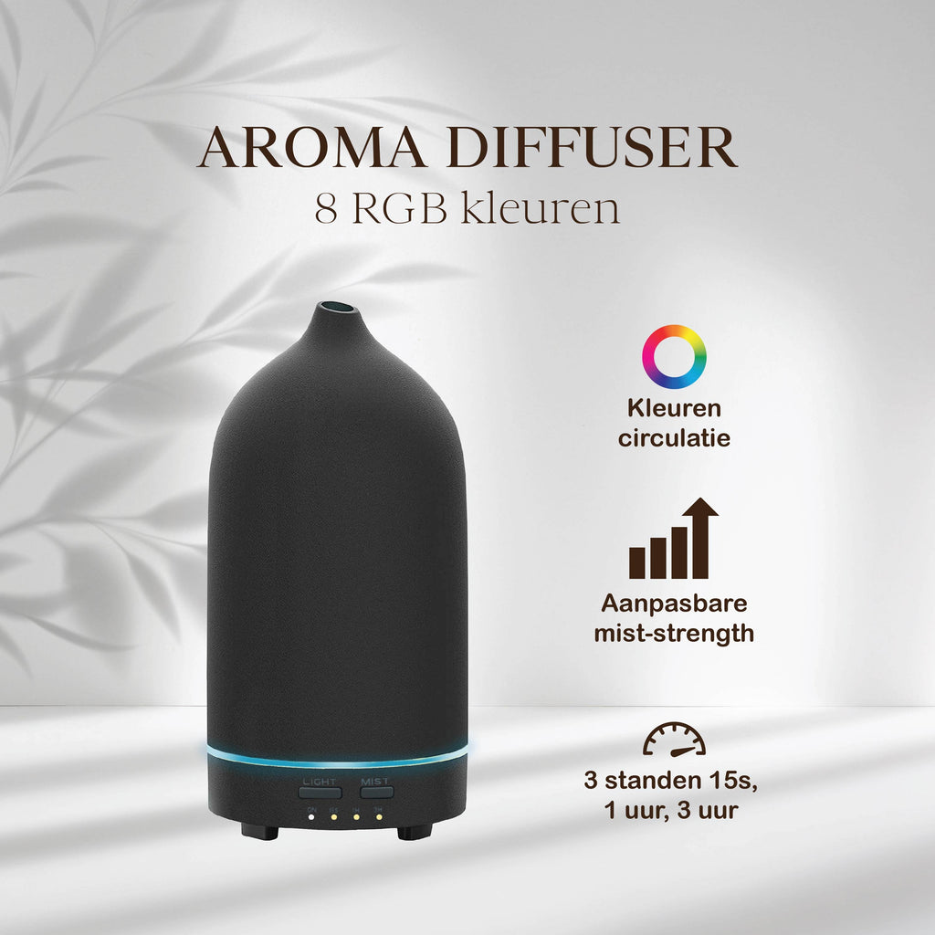 Aroma Diffuser - Keramiek - Luchtbevochtiger - Aromatherapie - Geurverspreider - Etherische olie - Verstuiver - Aromadiffusers - Zwart - Vivid Green