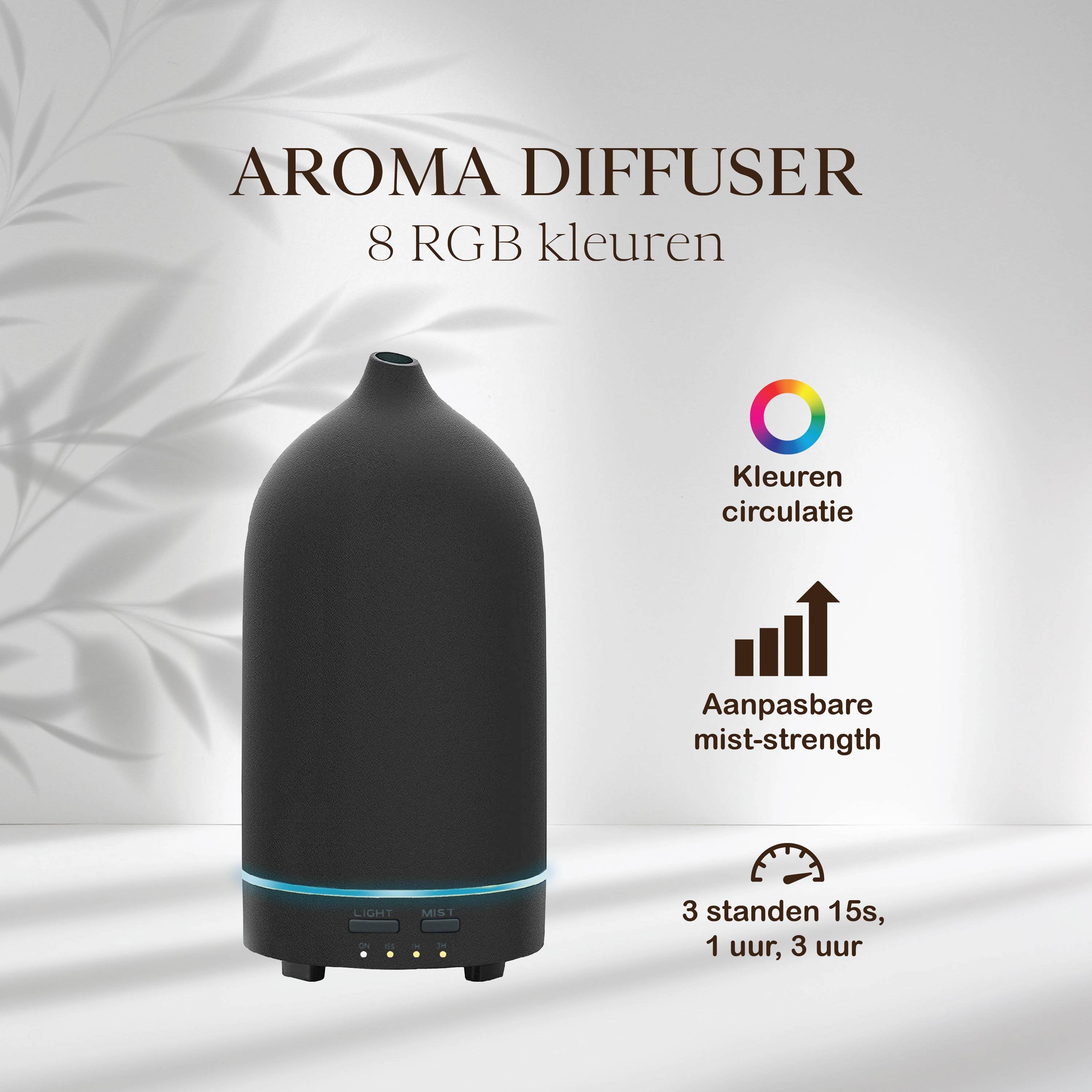 Aroma Diffuser - Keramiek - Luchtbevochtiger - Aromatherapie - Geurverspreider - Etherische olie - Verstuiver - Aromadiffusers - Zwart - Vivid Green