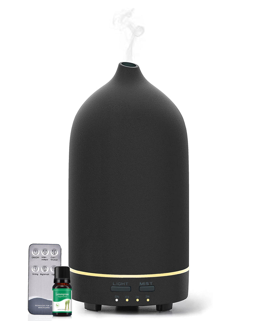 Aroma Diffuser - Keramiek - Luchtbevochtiger - Aromatherapie - Geurverspreider - Etherische olie - Verstuiver - Aromadiffusers - Zwart - Vivid Green
