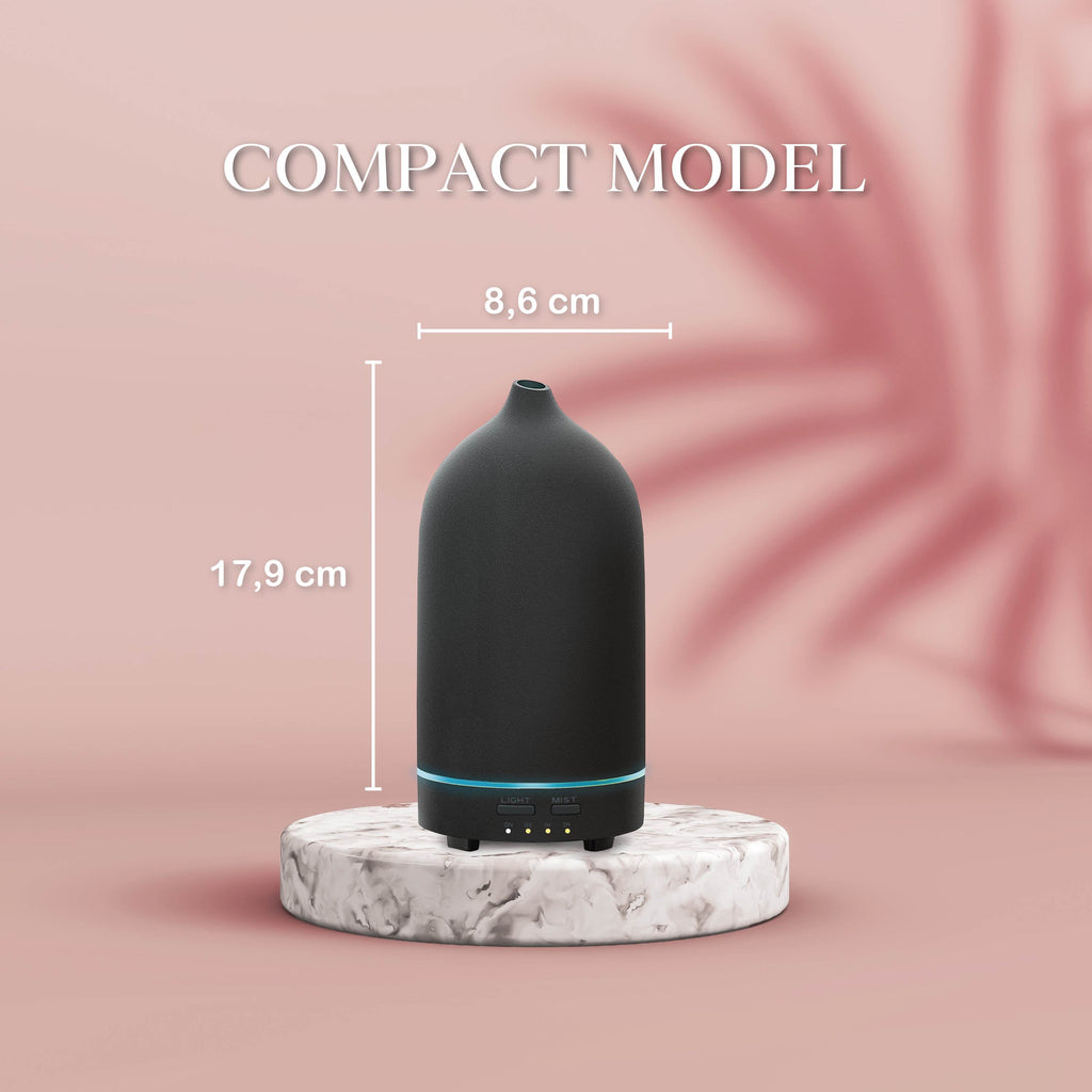 Aroma Diffuser - Keramiek - Luchtbevochtiger - Aromatherapie - Geurverspreider - Etherische olie - Verstuiver - Aromadiffusers - Zwart - Vivid Green