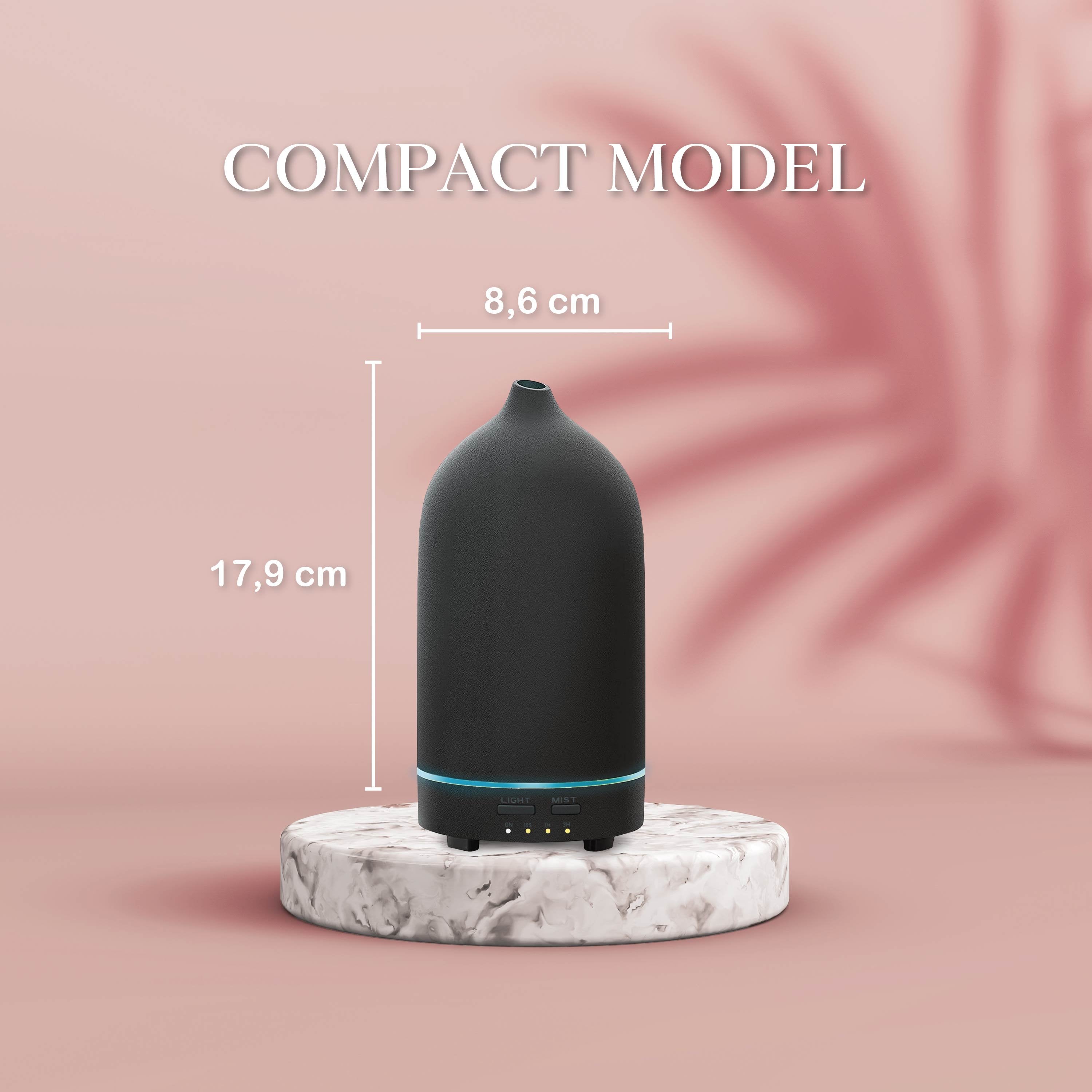 Aroma Diffuser - Keramiek - Luchtbevochtiger - Aromatherapie - Geurverspreider - Etherische olie - Verstuiver - Aromadiffusers - Zwart - Vivid Green