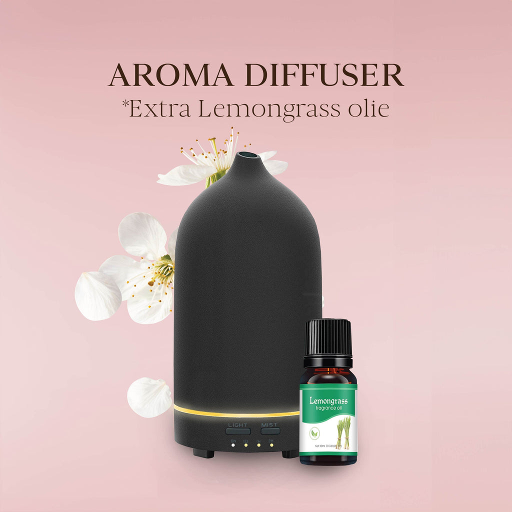 Aroma Diffuser - Keramiek - Luchtbevochtiger - Aromatherapie - Geurverspreider - Etherische olie - Verstuiver - Aromadiffusers - Zwart - Vivid Green