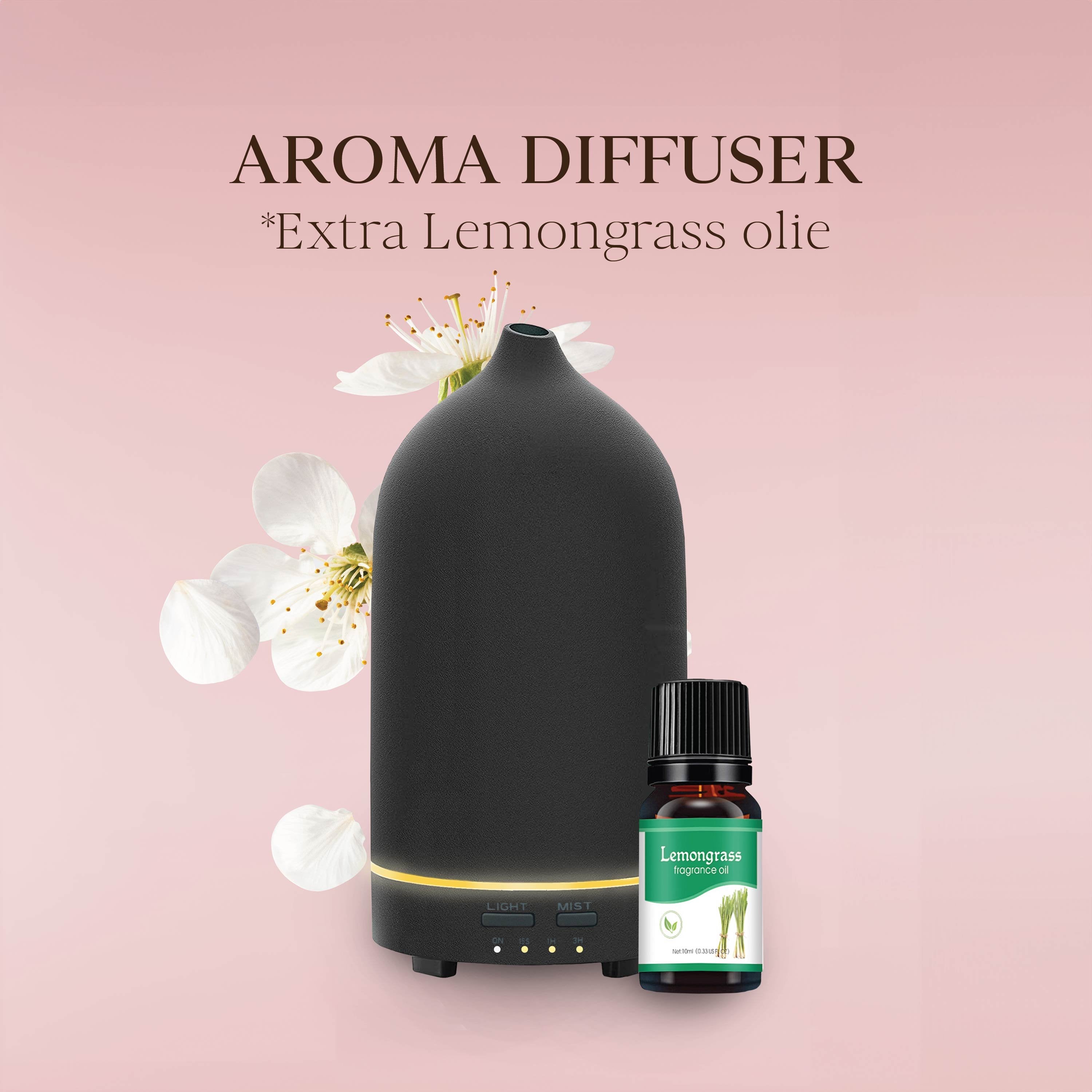Aroma Diffuser - Keramiek - Luchtbevochtiger - Aromatherapie - Geurverspreider - Etherische olie - Verstuiver - Aromadiffusers - Zwart - Vivid Green
