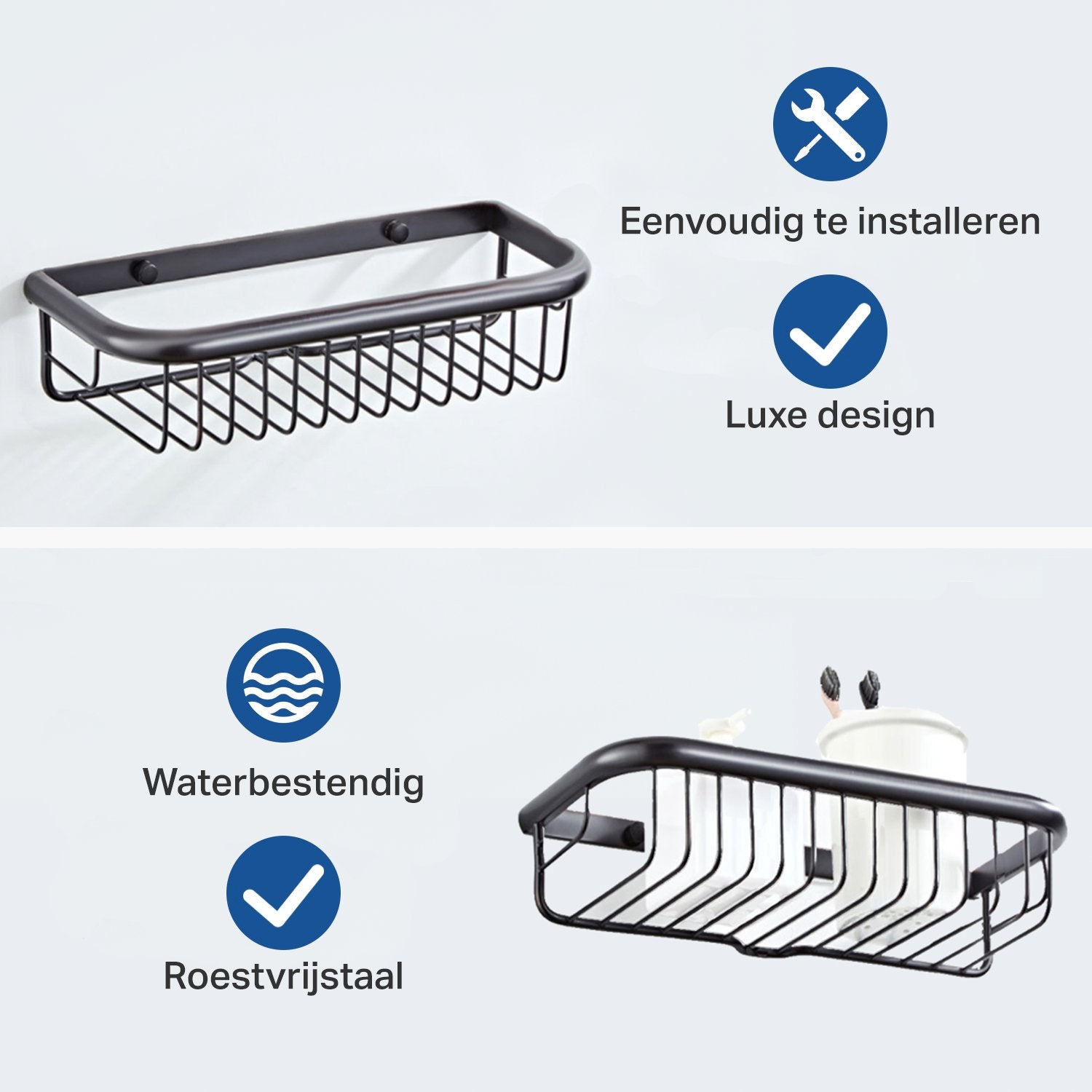 Doucherek Zwart - Hangend - Doucherekje - Doucherekjes - Douchemandje - Badkamerrek - Badkamerrekje - Opbergrek Badkamer - Badkamer Accessoires Voor Douche - Zwart