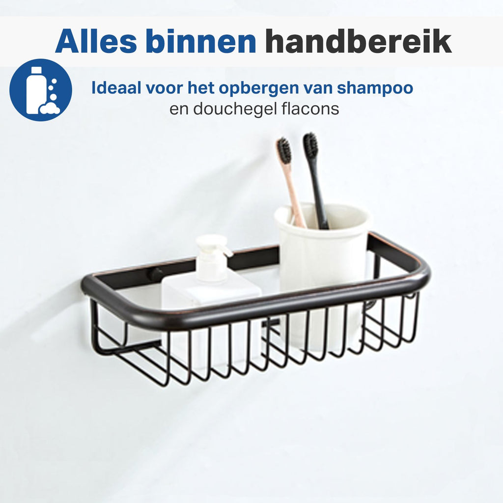 Doucherek Zwart - Hangend - Doucherekje - Doucherekjes - Douchemandje - Badkamerrek - Badkamerrekje - Opbergrek Badkamer - Badkamer Accessoires Voor Douche - Zwart