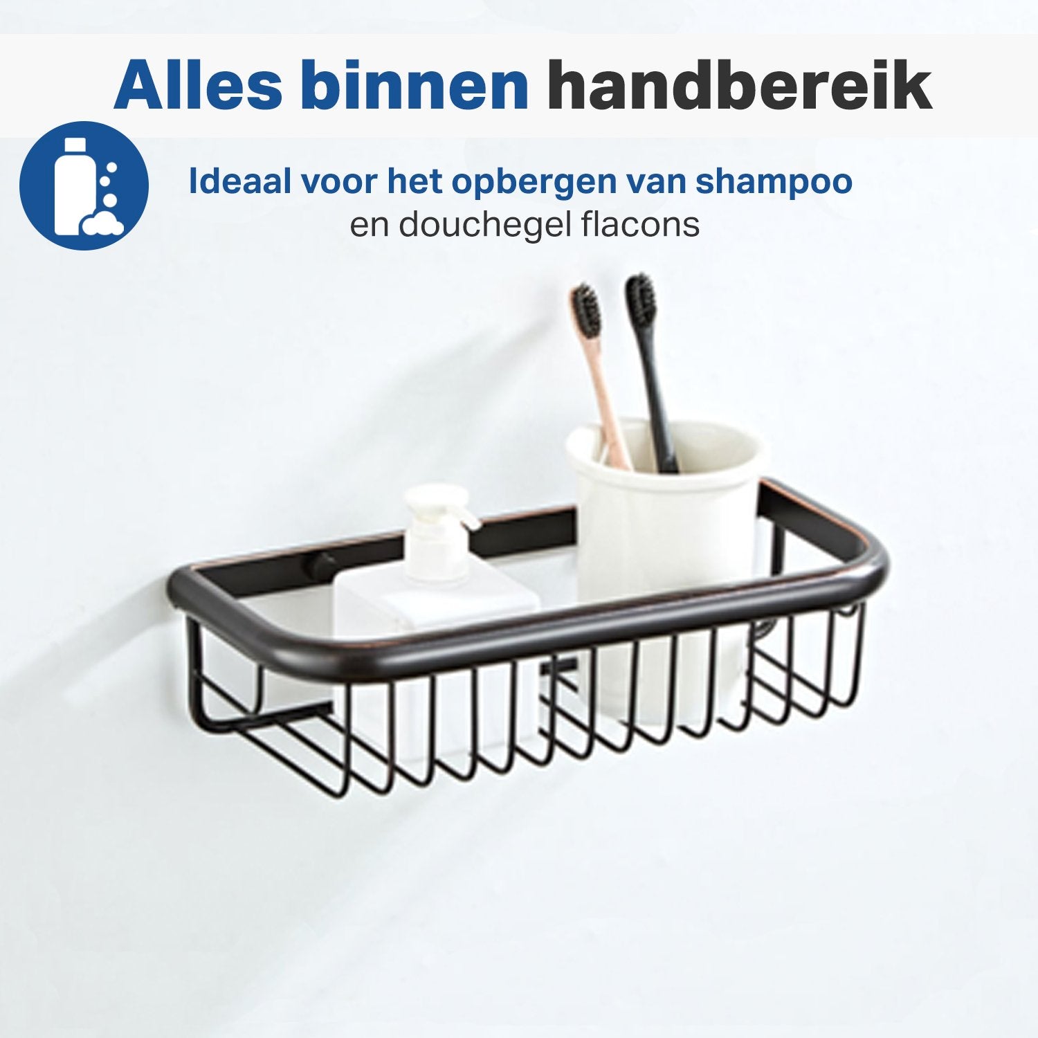 Doucherek Zwart - Hangend - Doucherekje - Doucherekjes - Douchemandje - Badkamerrek - Badkamerrekje - Opbergrek Badkamer - Badkamer Accessoires Voor Douche - Zwart