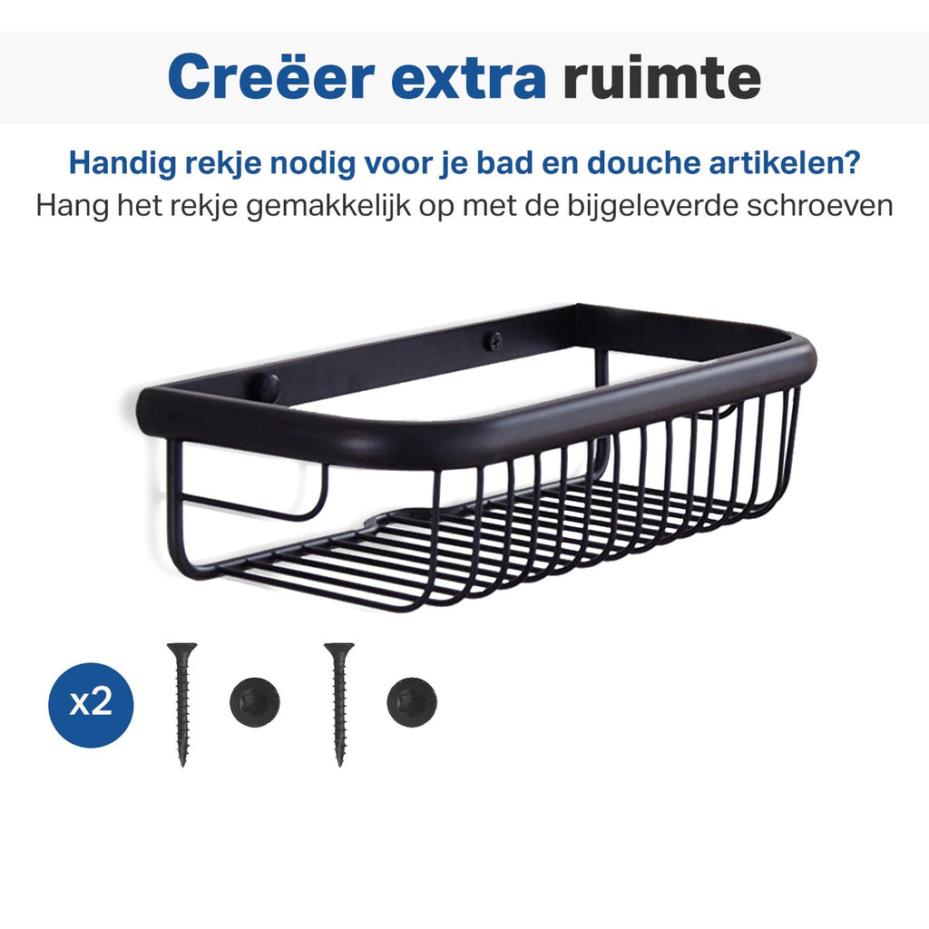 Doucherek Zwart - Hangend - Doucherekje - Doucherekjes - Douchemandje - Badkamerrek - Badkamerrekje - Opbergrek Badkamer - Badkamer Accessoires Voor Douche - Zwart