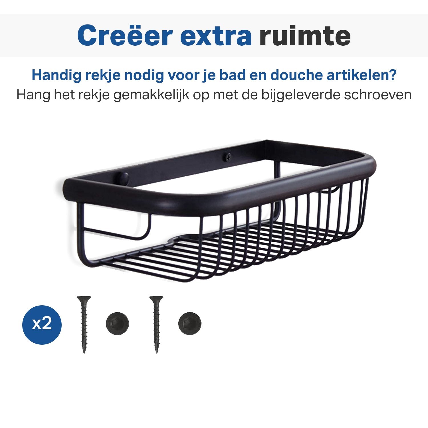 Doucherek Zwart - Hangend - Doucherekje - Doucherekjes - Douchemandje - Badkamerrek - Badkamerrekje - Opbergrek Badkamer - Badkamer Accessoires Voor Douche - Zwart