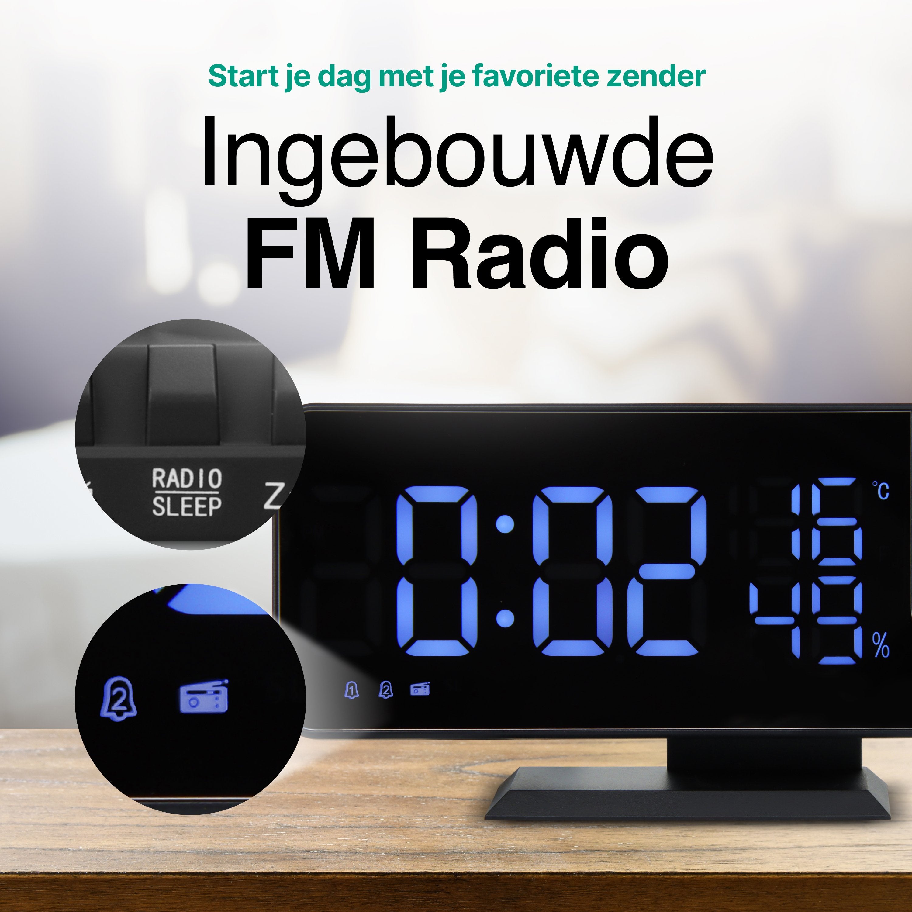 Vivid Green Digitale Wekkerradio met Projectie - Wekkers Digitaal - Projectiewekker - Projectieklok