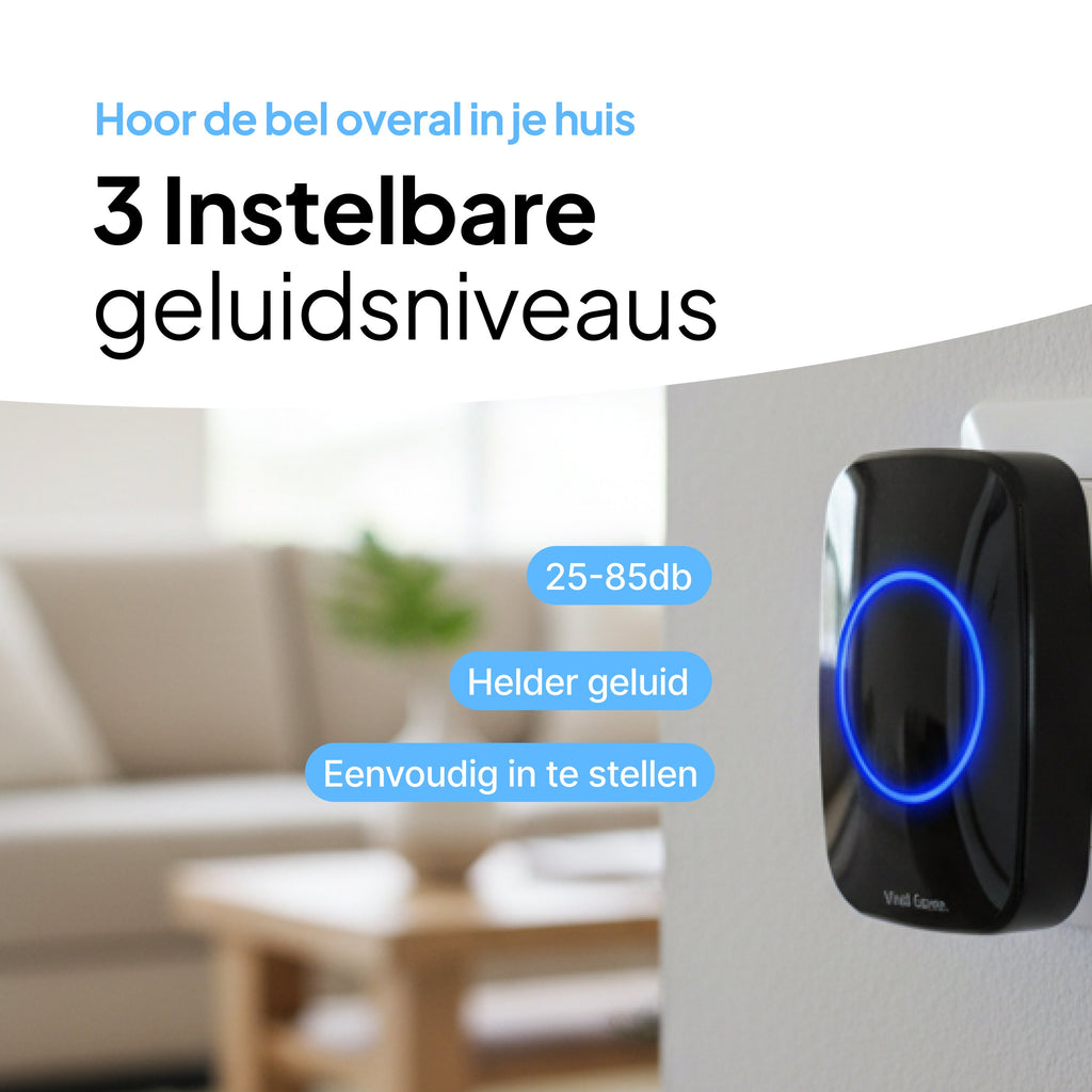 Draadloze Deurbel - Draadloos - Deur Bel - Deurbellen - Wireless doorbell - IP44 Waterdicht - Met ontvanger - Zwart - Vivid Green