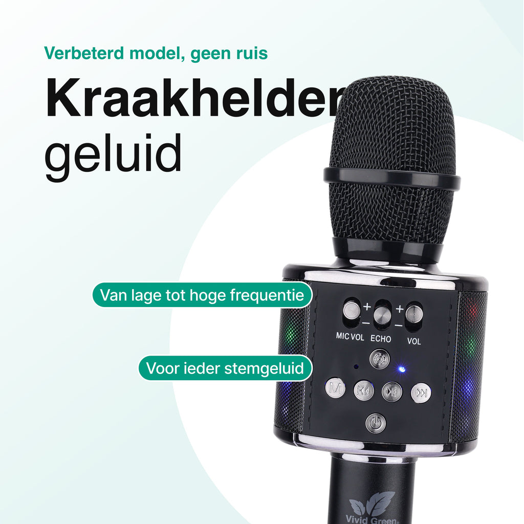Karaoke microfoon Inc. opbergcase Voor kinderen en Volwassenen - Met Speaker - Draadloos - Set - Zwart - Vivid Green