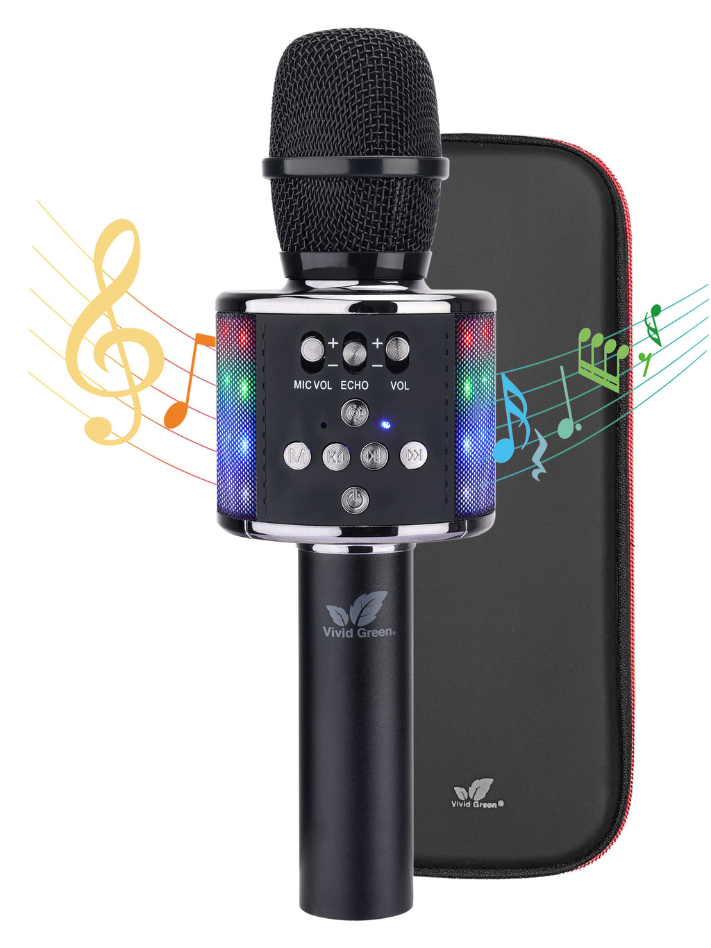 Karaoke microfoon Inc. opbergcase Voor kinderen en Volwassenen - Met Speaker - Draadloos - Set - Zwart - Vivid Green