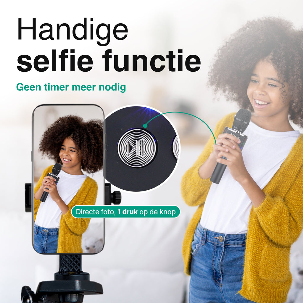 Karaoke microfoon Inc. opbergcase Voor kinderen en Volwassenen - Met Speaker - Draadloos - Set - Zwart - Vivid Green