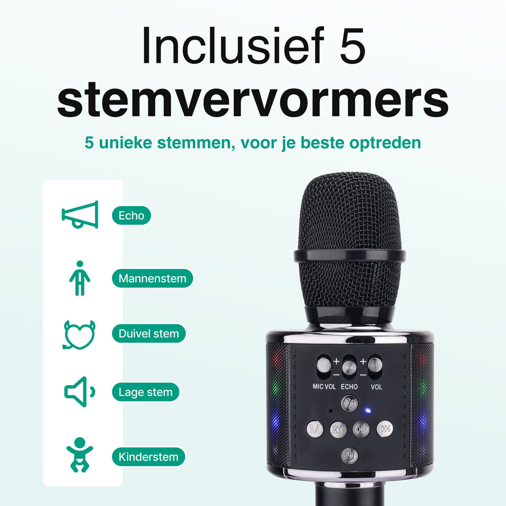 Karaoke microfoon Inc. opbergcase Voor kinderen en Volwassenen - Met Speaker - Draadloos - Set - Zwart - Vivid Green