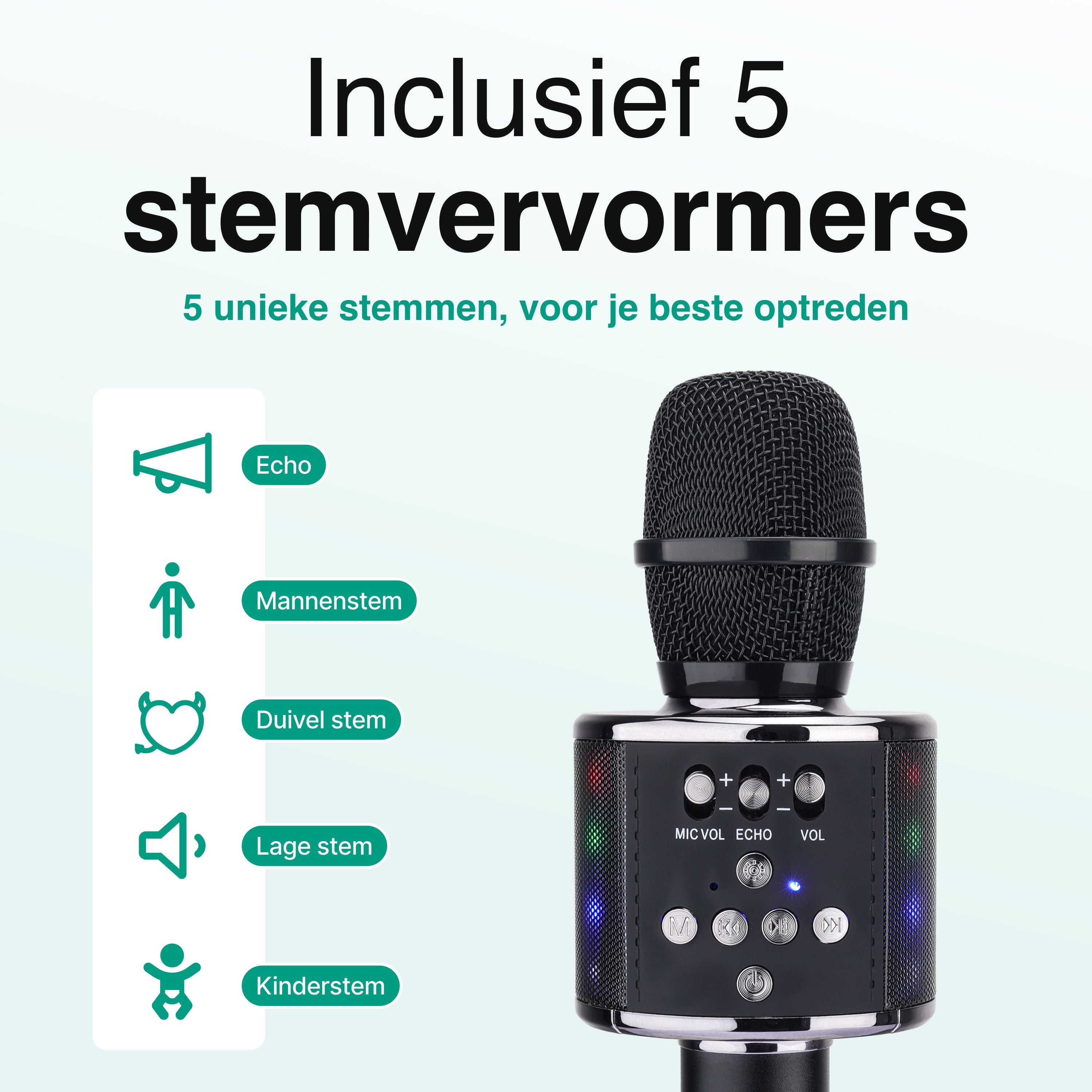 Karaoke microfoon Inc. opbergcase Voor kinderen en Volwassenen - Met Speaker - Draadloos - Set - Zwart - Vivid Green
