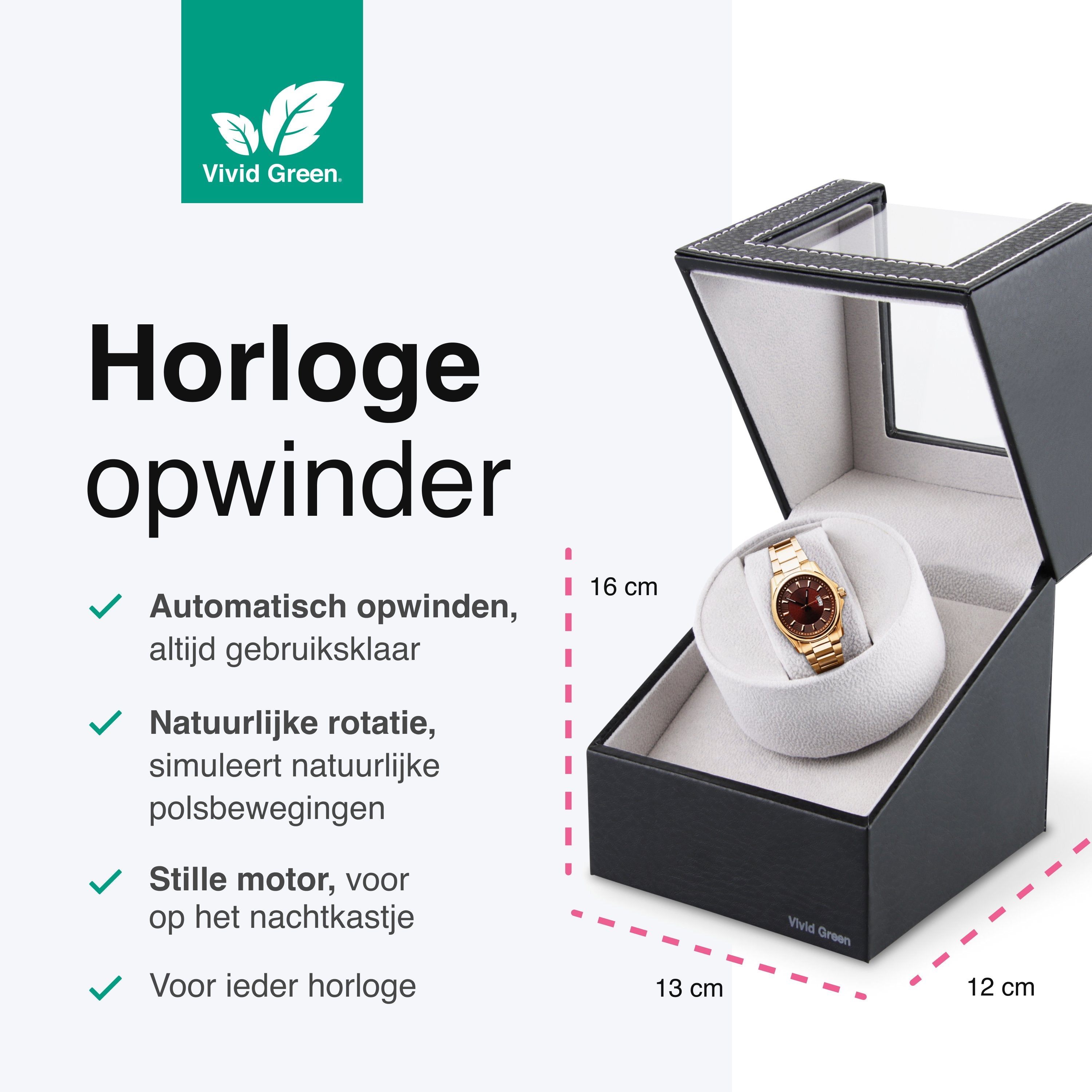 Vivid Green Watchwinder - Automatische horloge opwinder - Watch winder - Doos - Box - Opbergdoos heren - Horlogeopwinder - Watchwinders