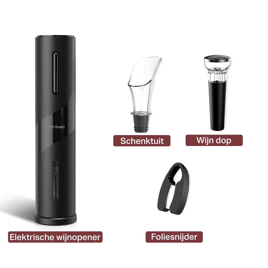 Vivid Green Elektrische kurkentrekker - Wijnopener - Wijn opener accessoires - Elektrisch - Set - Deluxe - Zwart