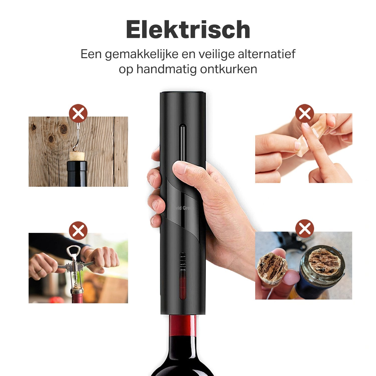 Vivid Green Elektrische kurkentrekker - Wijnopener - Wijn opener accessoires - Elektrisch - Set - Deluxe - Zwart