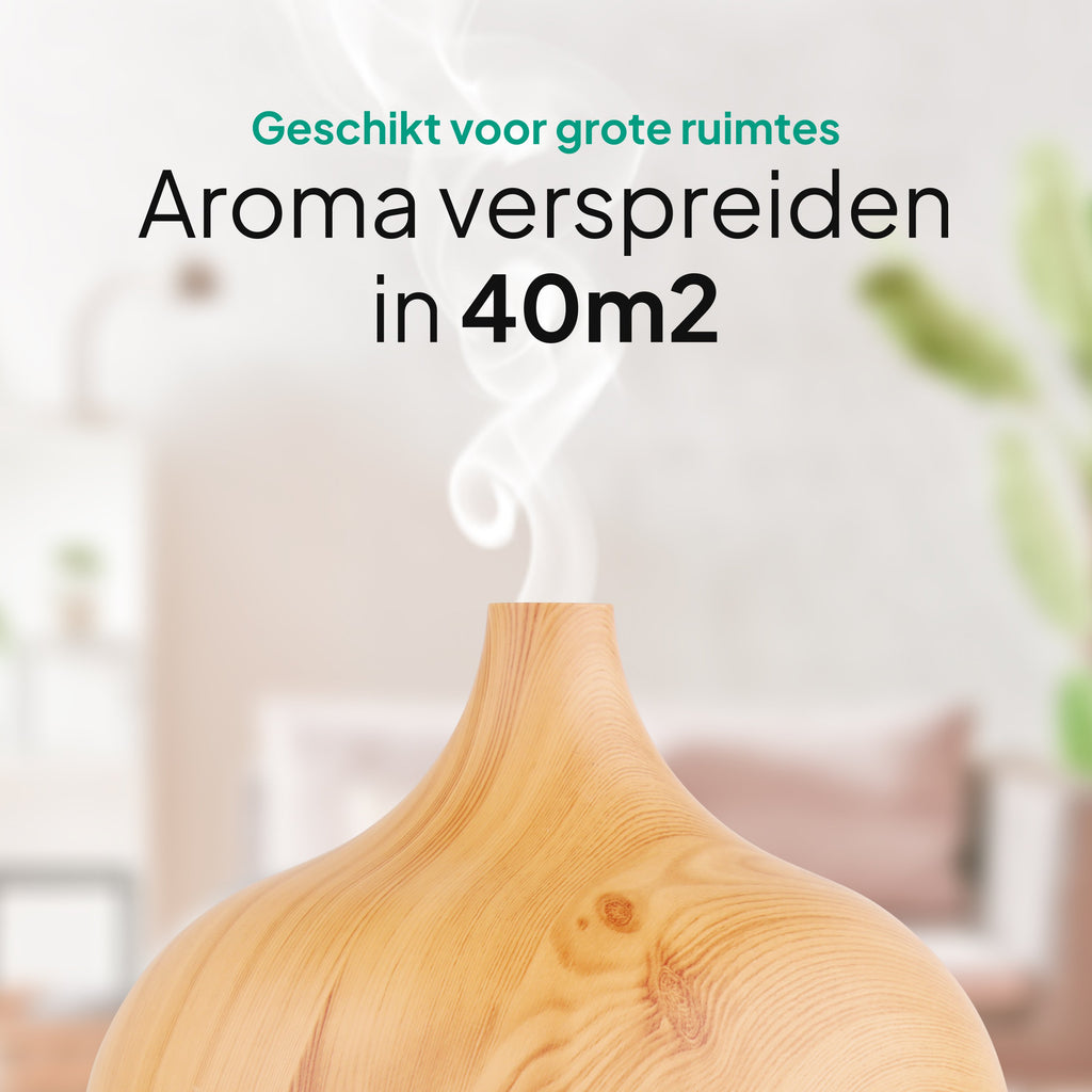 Aroma Diffuser 550ML - Luchtbevochtiger - Aromatherapie - Geurverspreider - Etherische olie - Verstuiver - Aromadiffusers - Lichtbruin - Vivid Green