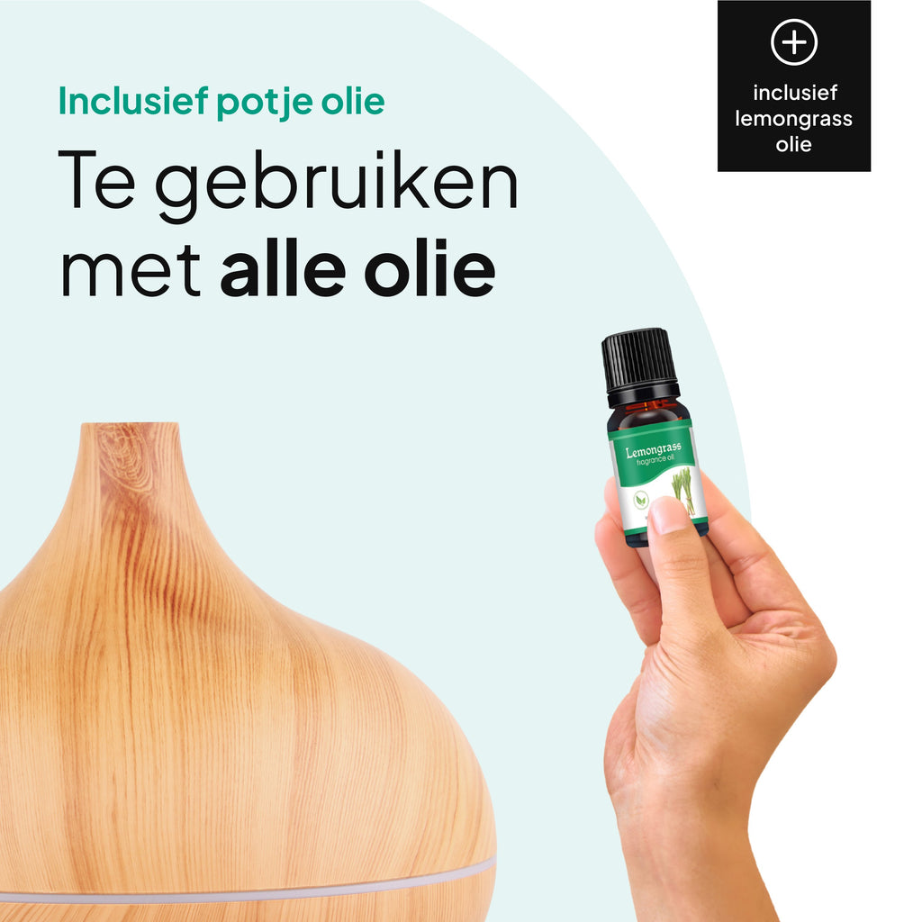 Aroma Diffuser 550ML - Luchtbevochtiger - Aromatherapie - Geurverspreider - Etherische olie - Verstuiver - Aromadiffusers - Lichtbruin - Vivid Green