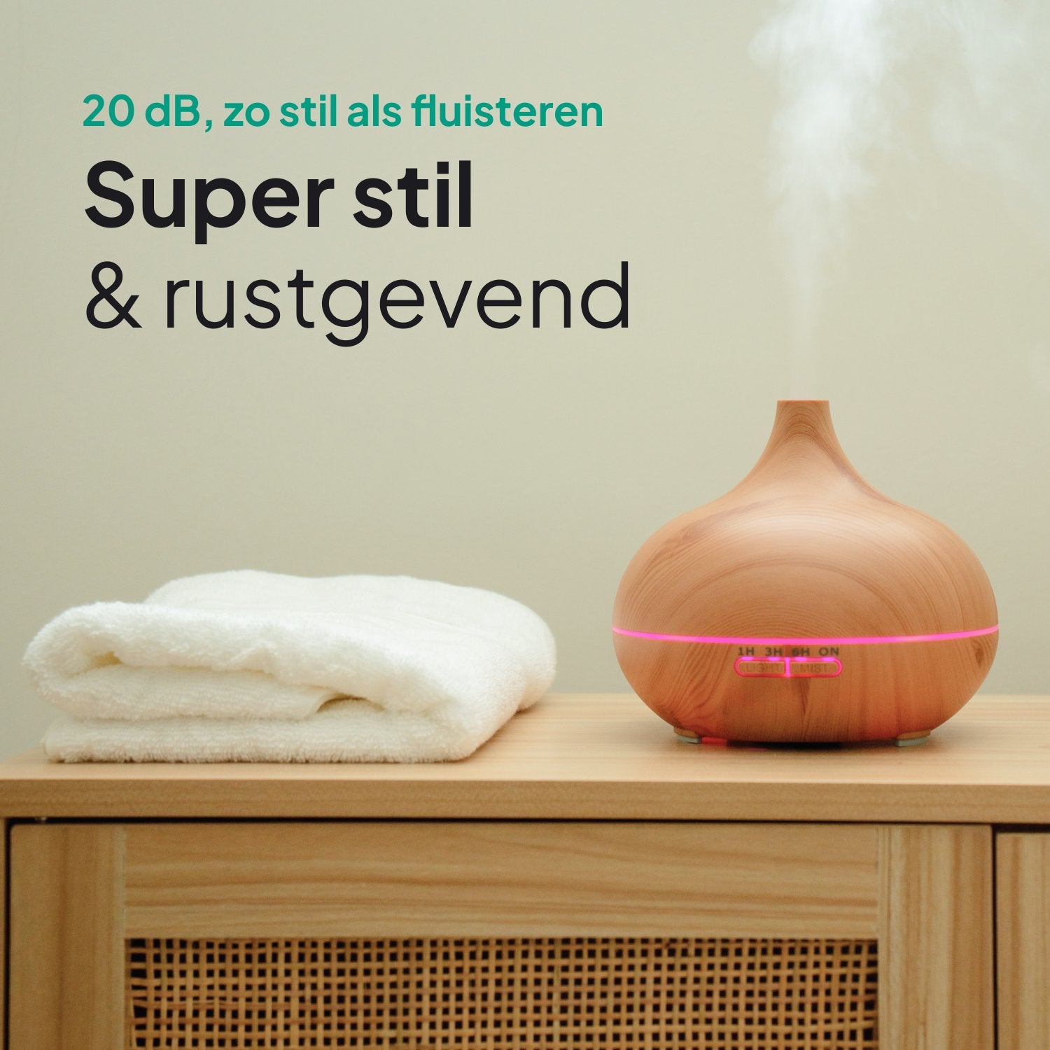 Aroma Diffuser 550ML - Luchtbevochtiger - Aromatherapie - Geurverspreider - Etherische olie - Verstuiver - Aromadiffusers - Lichtbruin - Vivid Green