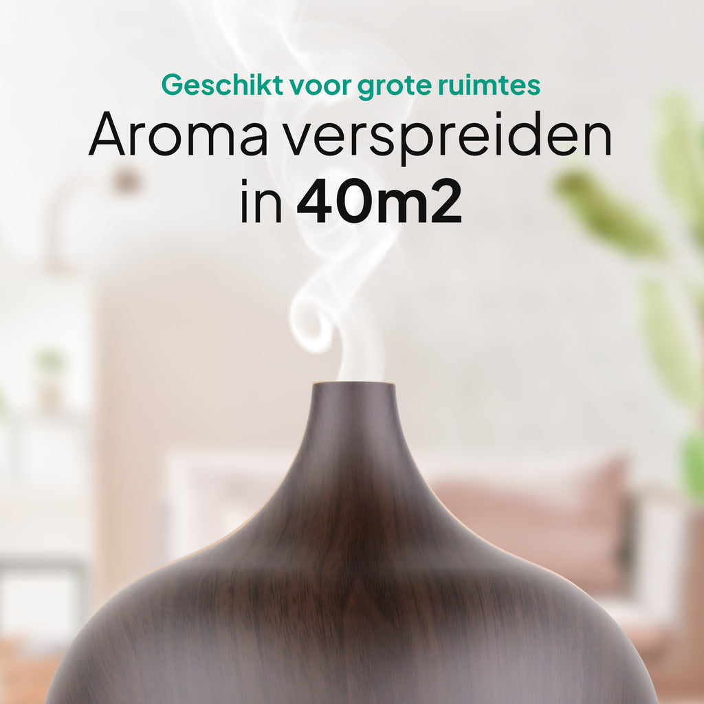 Aroma Diffuser 550ML - Luchtbevochtiger - Aromatherapie - Geurverspreider - Etherische olie - Verstuiver - Aromadiffusers - Donkerbruin - Vivid Green