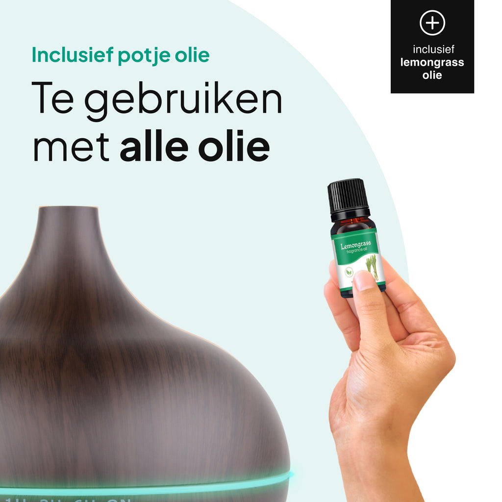 Aroma Diffuser 550ML - Luchtbevochtiger - Aromatherapie - Geurverspreider - Etherische olie - Verstuiver - Aromadiffusers - Donkerbruin - Vivid Green