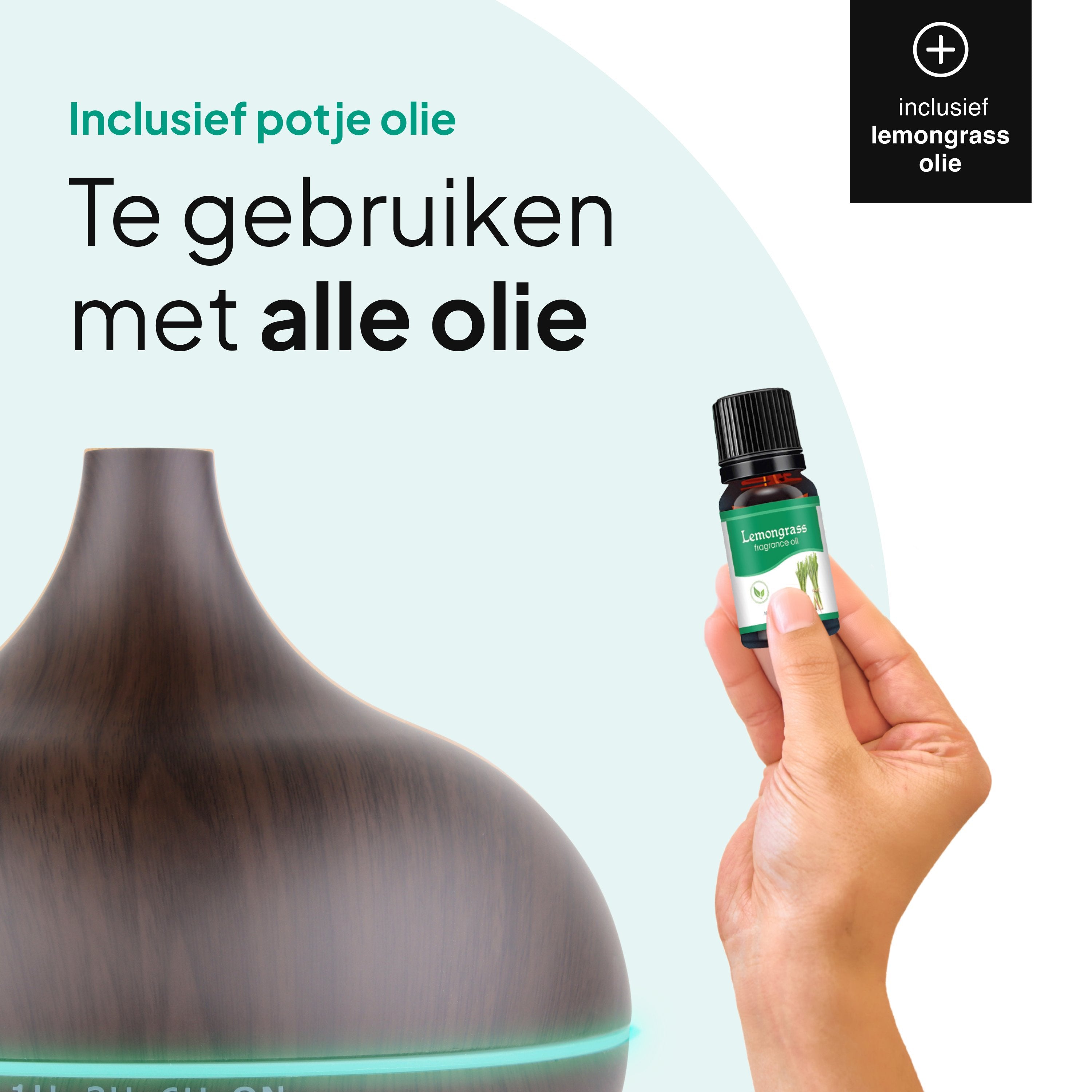 Aroma Diffuser 550ML - Luchtbevochtiger - Aromatherapie - Geurverspreider - Etherische olie - Verstuiver - Aromadiffusers - Donkerbruin - Vivid Green