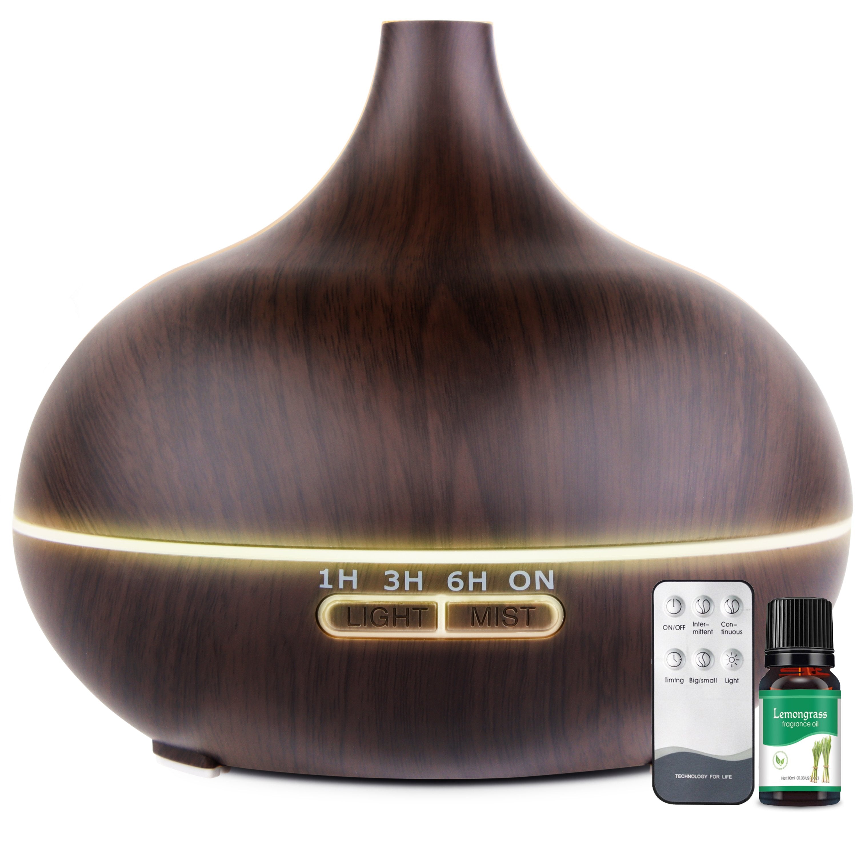 Aroma Diffuser 550ML - Luchtbevochtiger - Aromatherapie - Geurverspreider - Etherische olie - Verstuiver - Aromadiffusers - Donkerbruin - Vivid Green