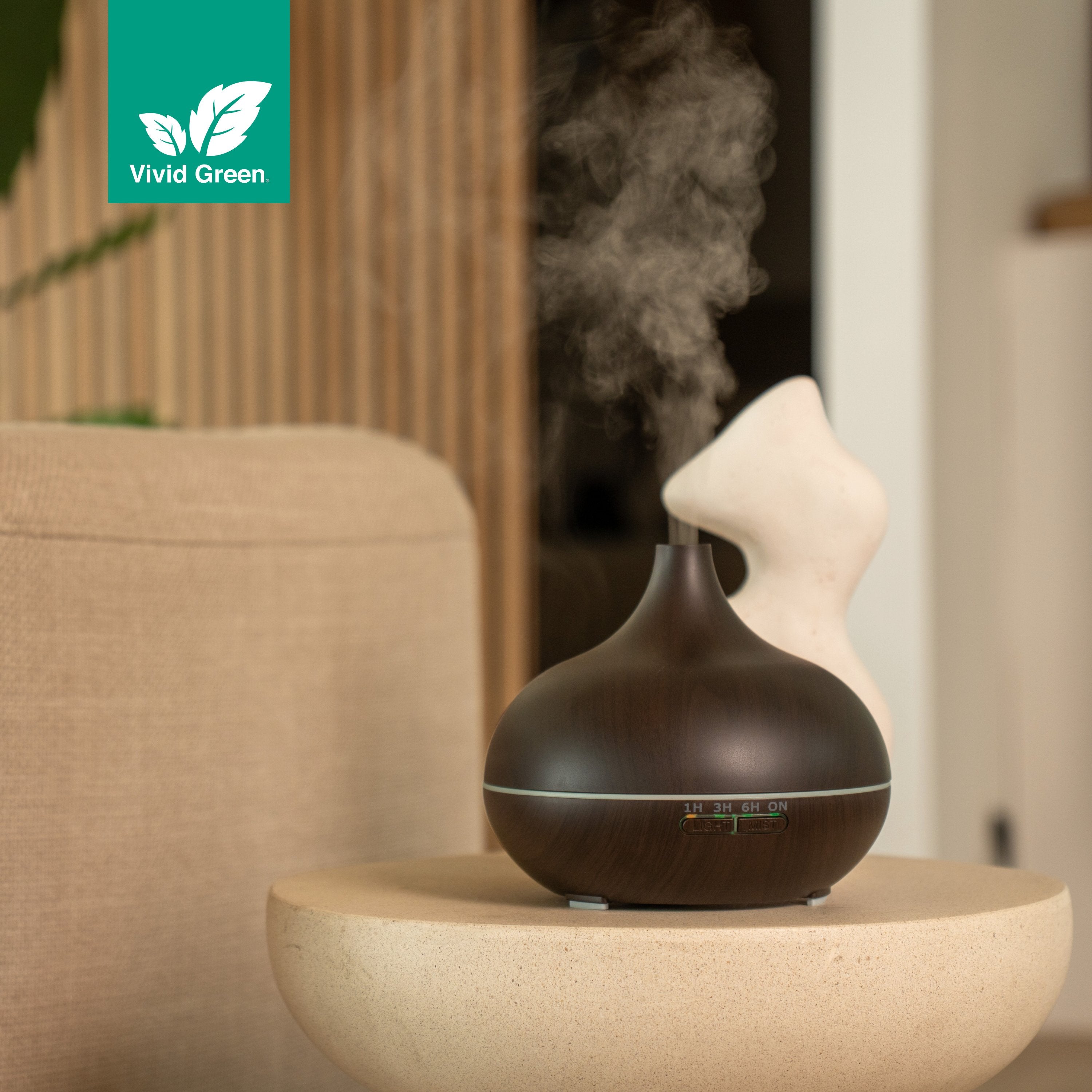 Aroma Diffuser 550ML - Luchtbevochtiger - Aromatherapie - Geurverspreider - Etherische olie - Verstuiver - Aromadiffusers - Donkerbruin - Vivid Green